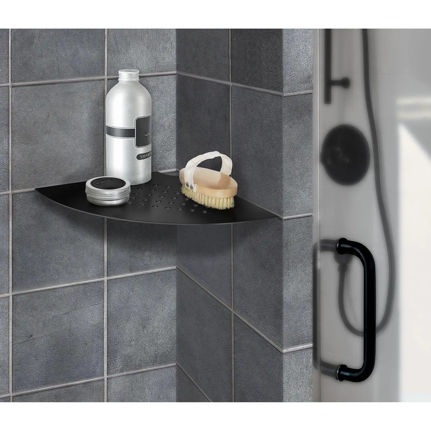 black stainless steel corner shelf