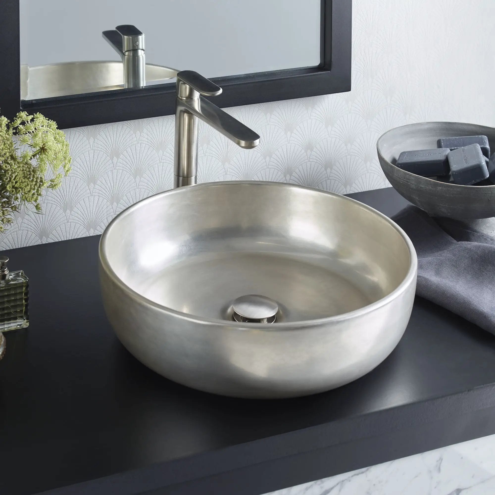silver bathroom sink
