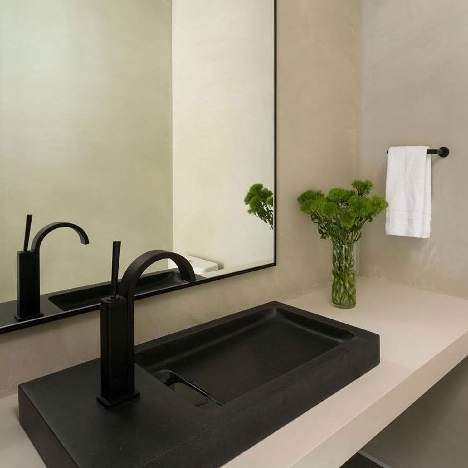 honed black granite sink