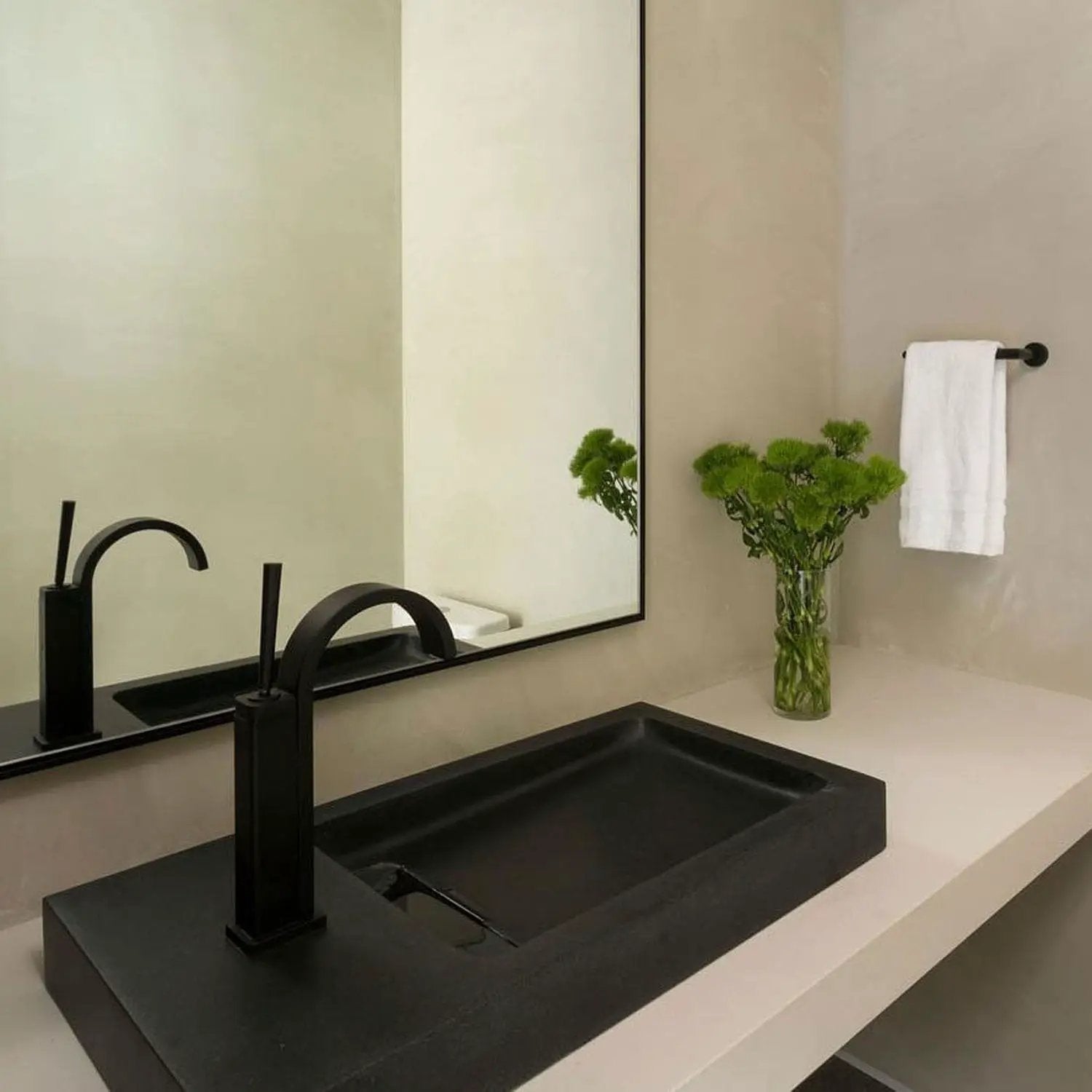 honed black granite sink