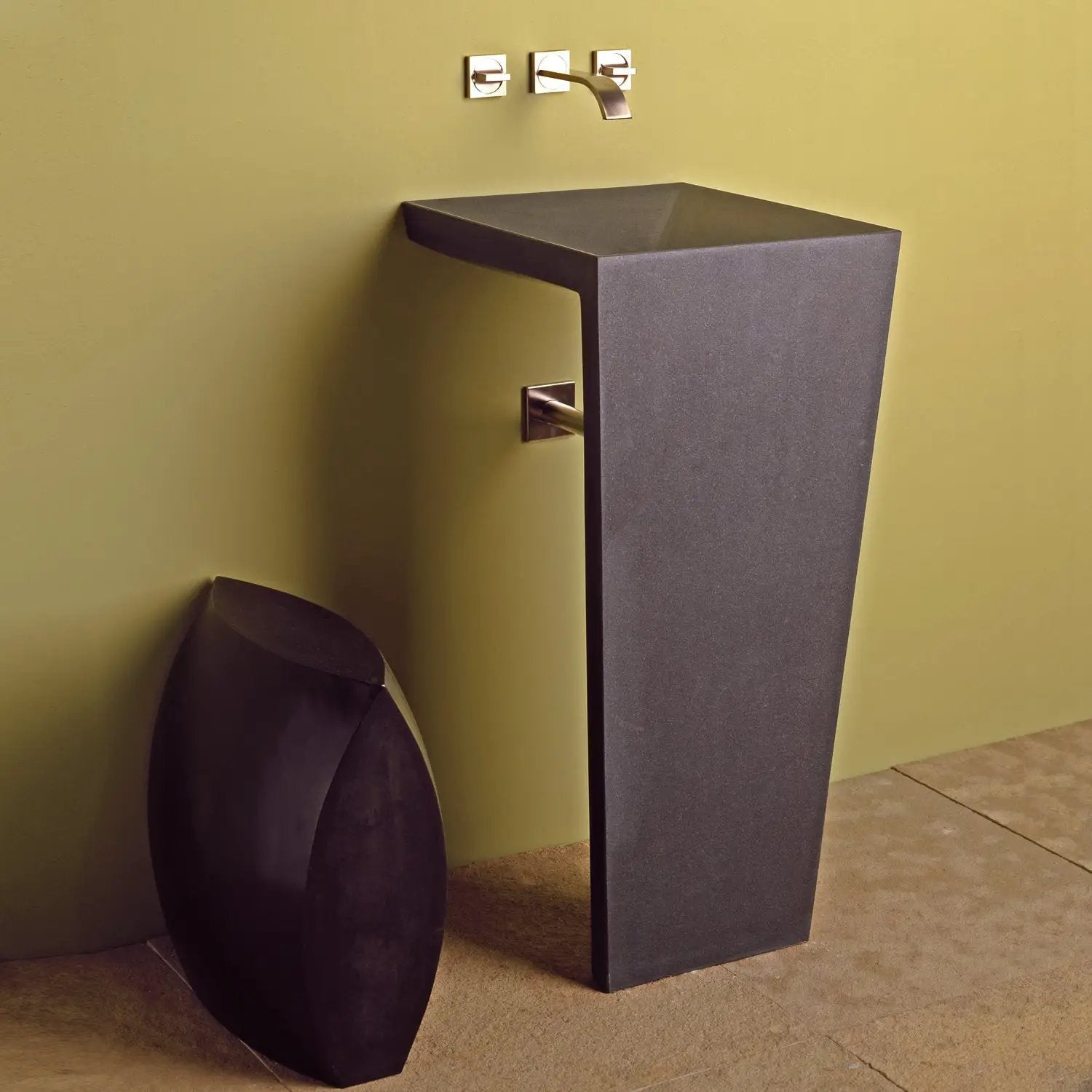 honed black granite sink