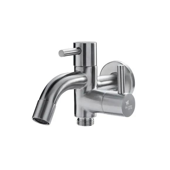 Outdoor Shower Company Wall Mount Single Supply Combo Faucet - Aerating Faucet and 1/2" Hose Threads with 3/4" MHT Hose Adapter - 316 Stainless Steel by Outdoor Shower Company