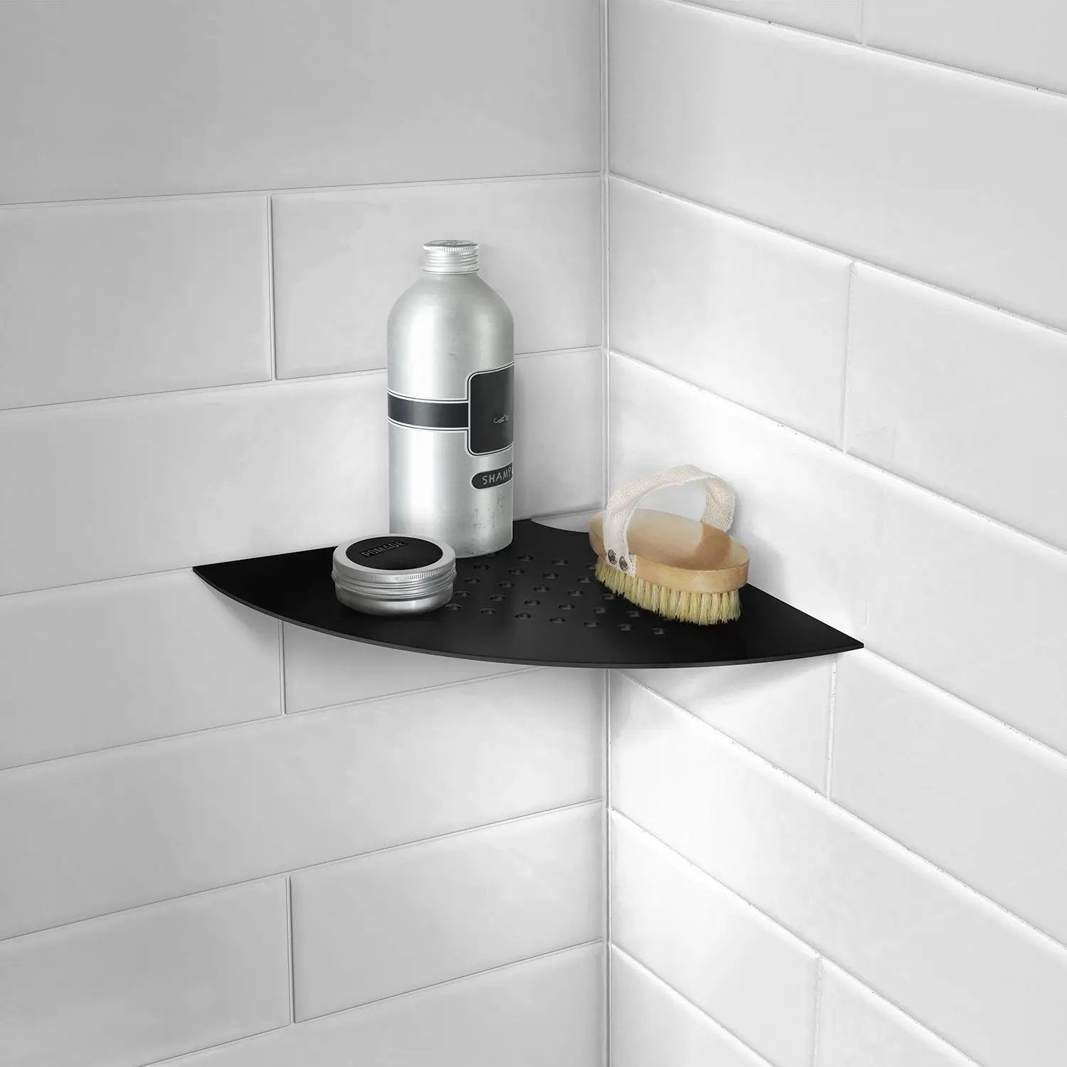 black stainless steel corner shelf