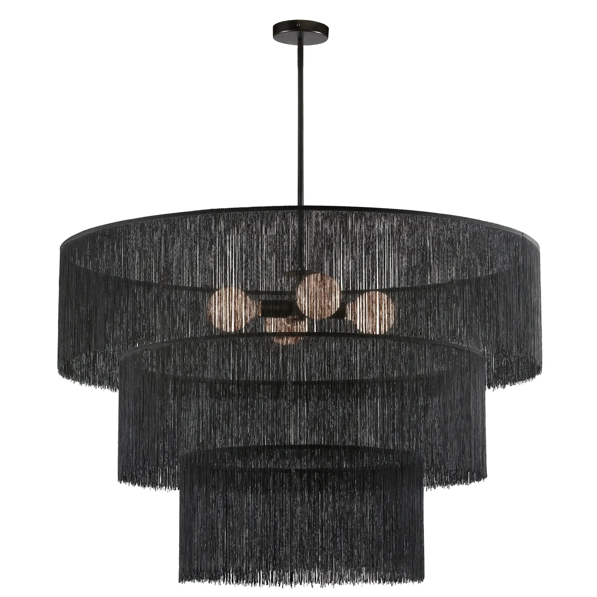 matte black with black tassel shades chandeliers