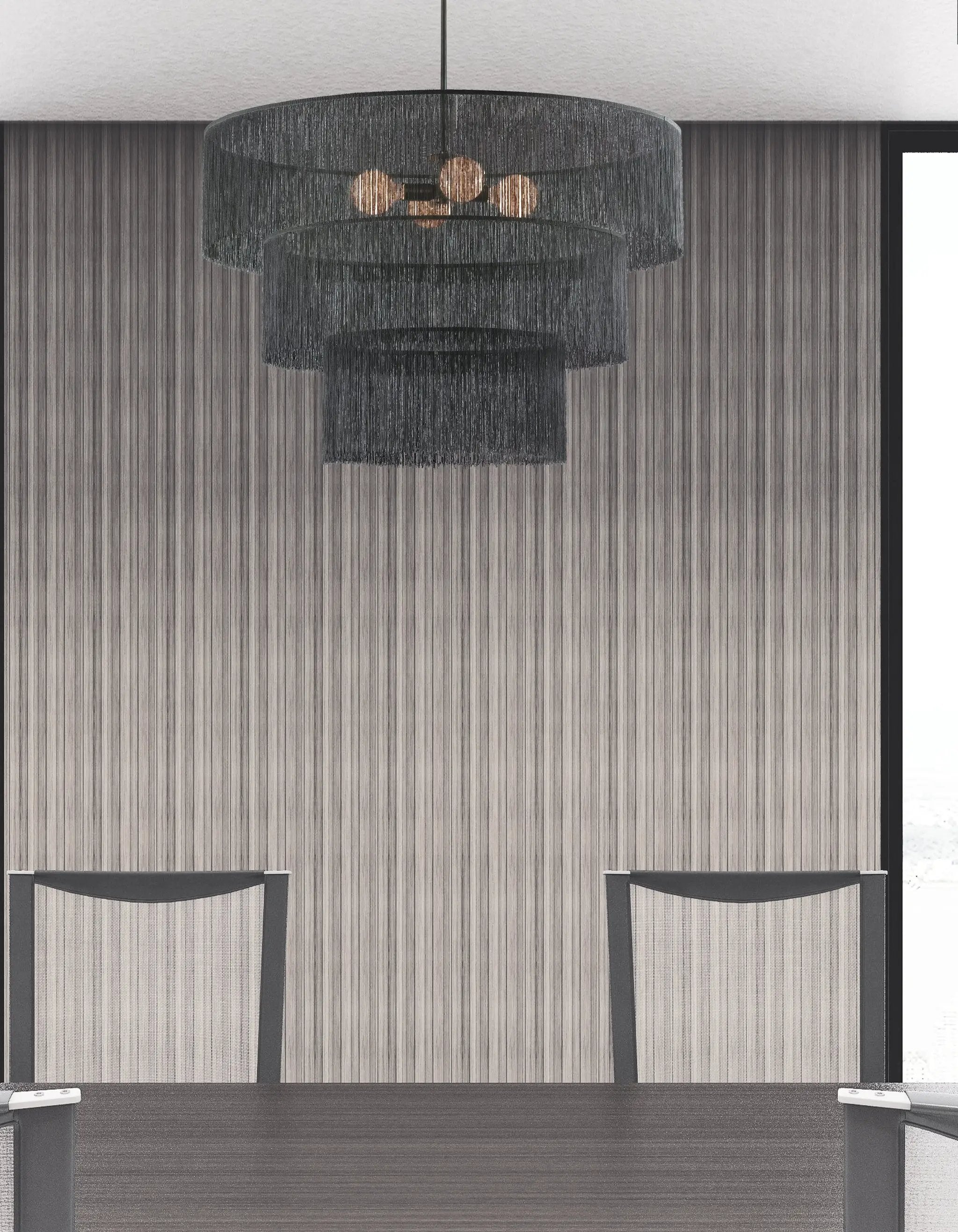 matte black with black tassel shades chandeliers