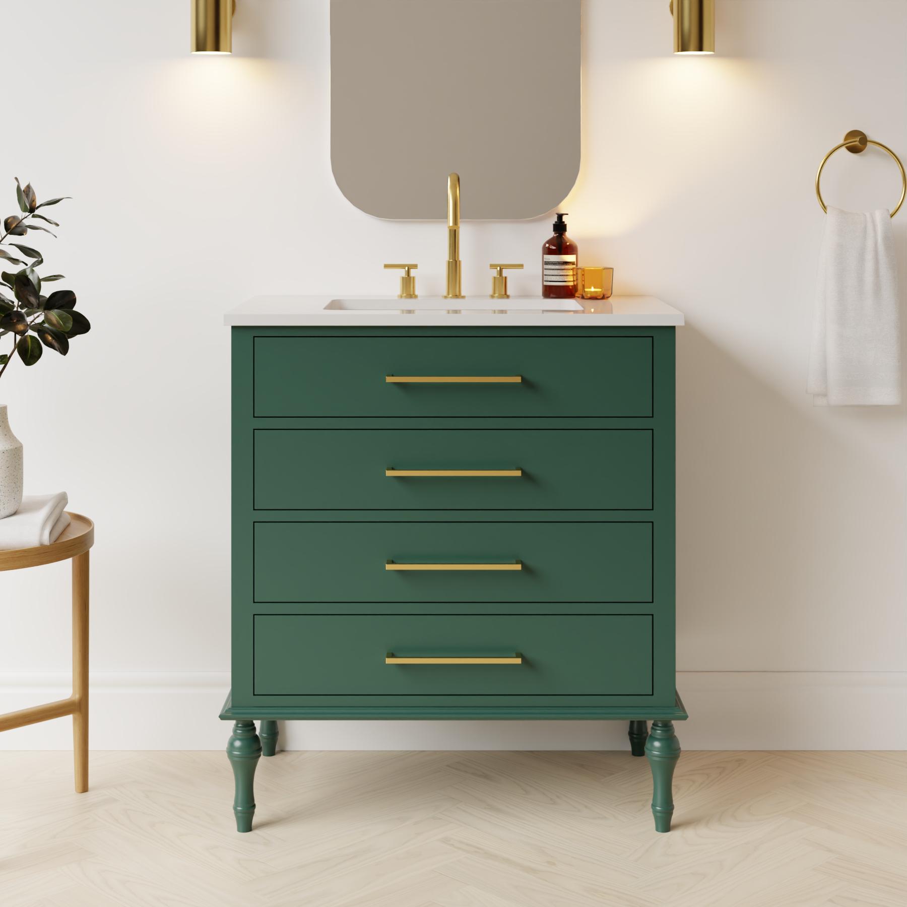 emerald green satin paint vanity