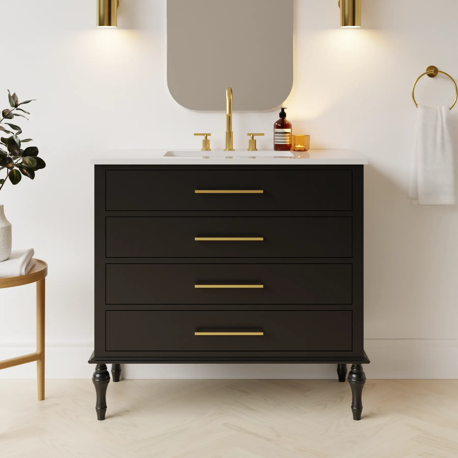 black satin paint vanity
