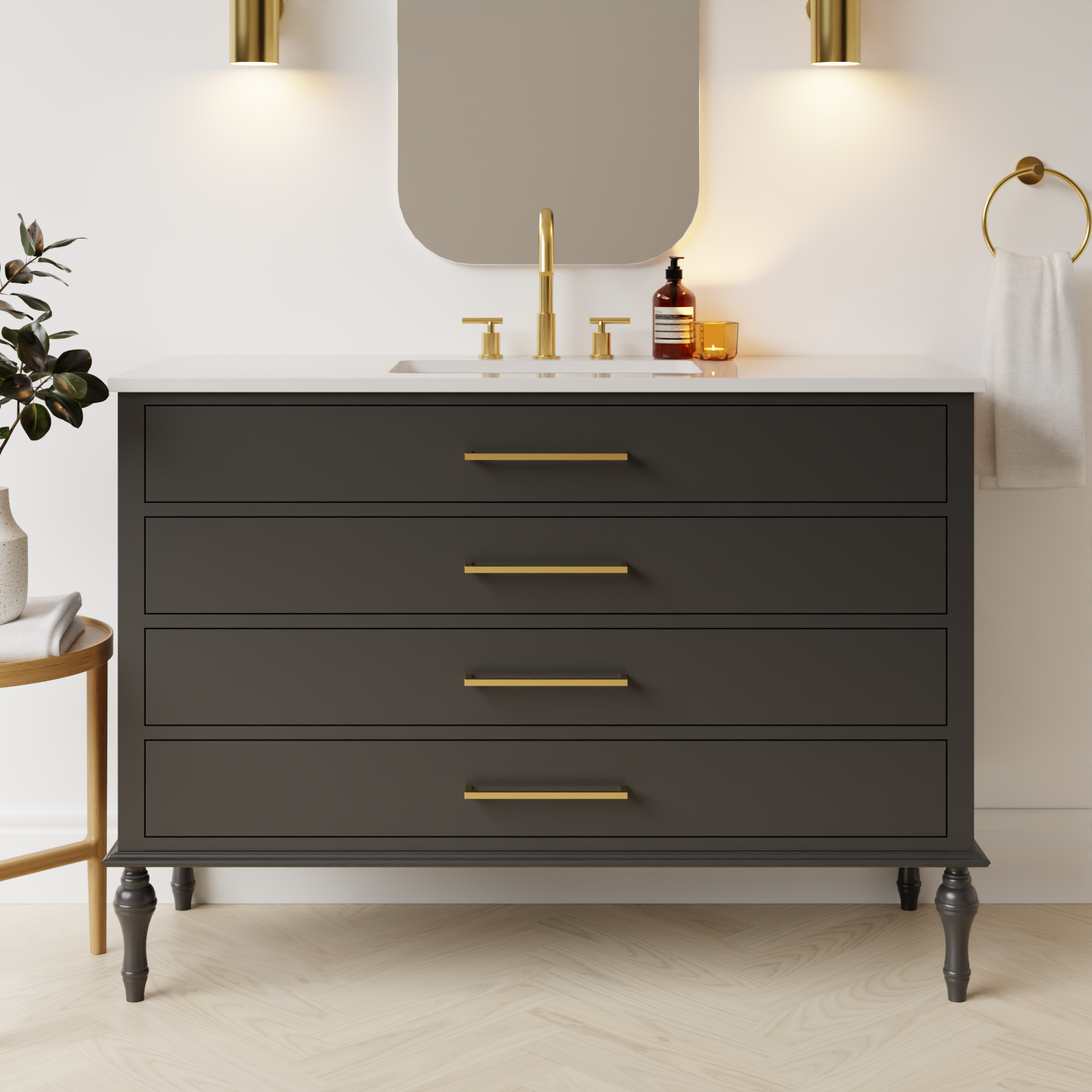 dark grey satin paint vanity