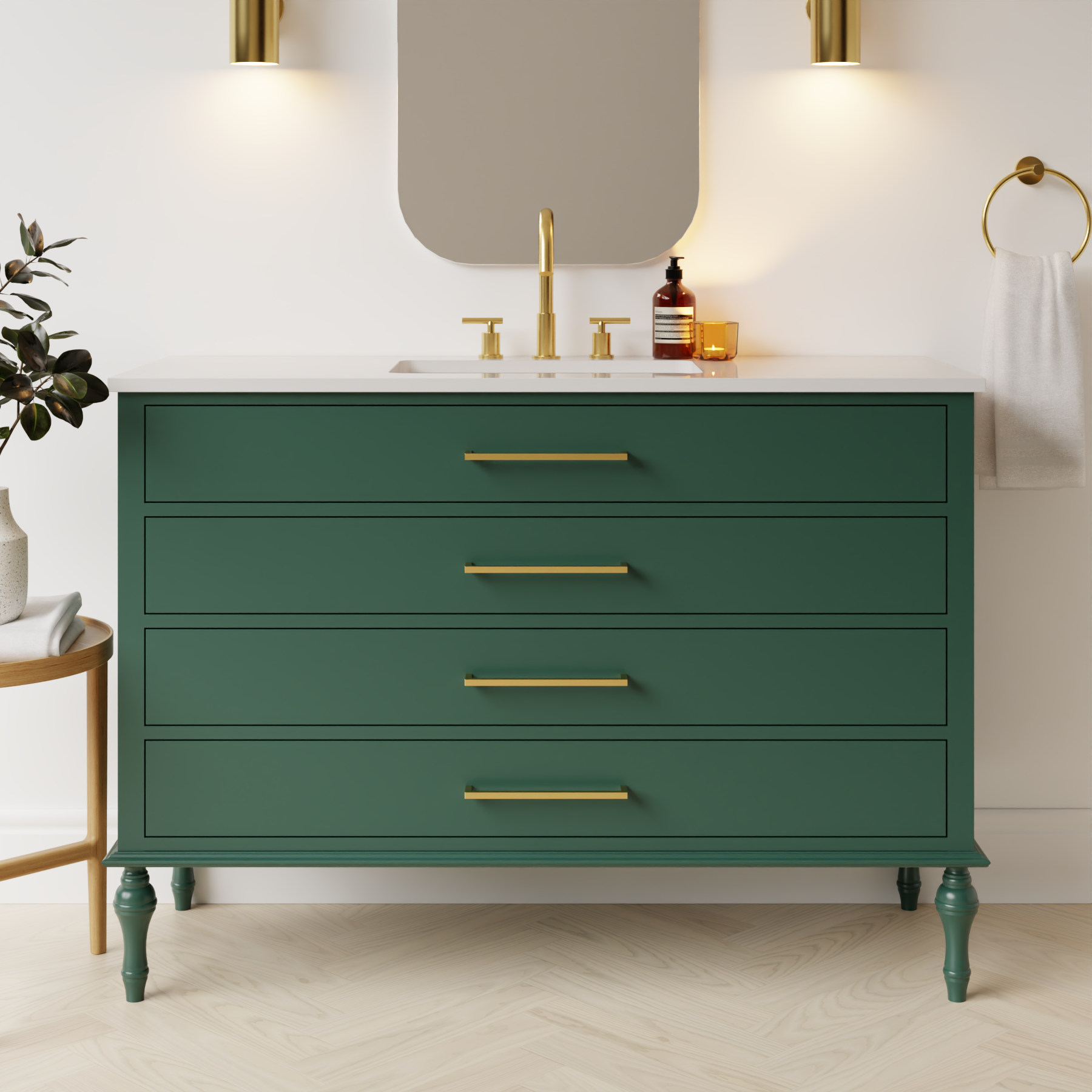 emerald green satin paint vanity