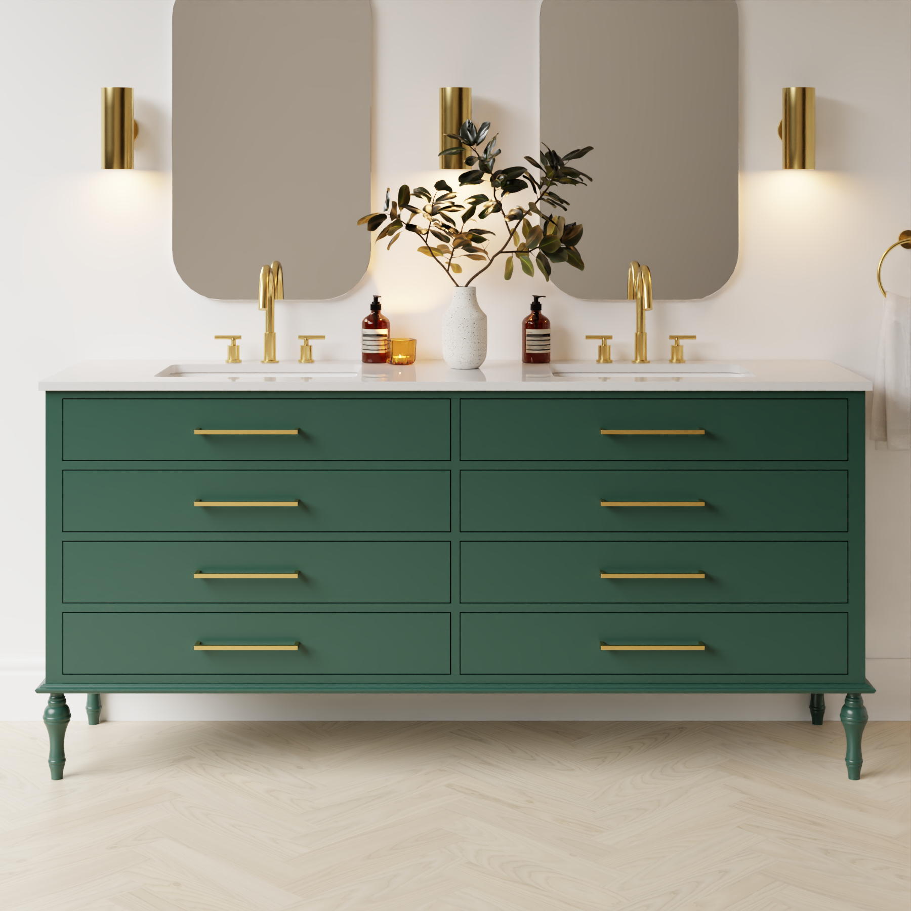 emerald green satin paint vanity