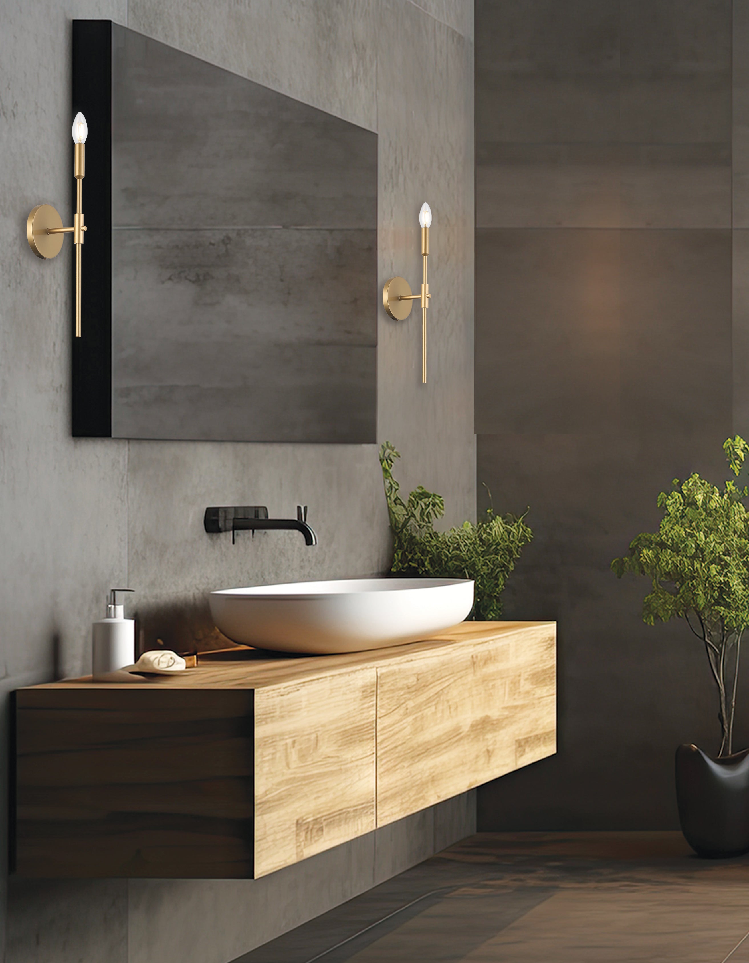 satin chrome and aged brass wall sconce