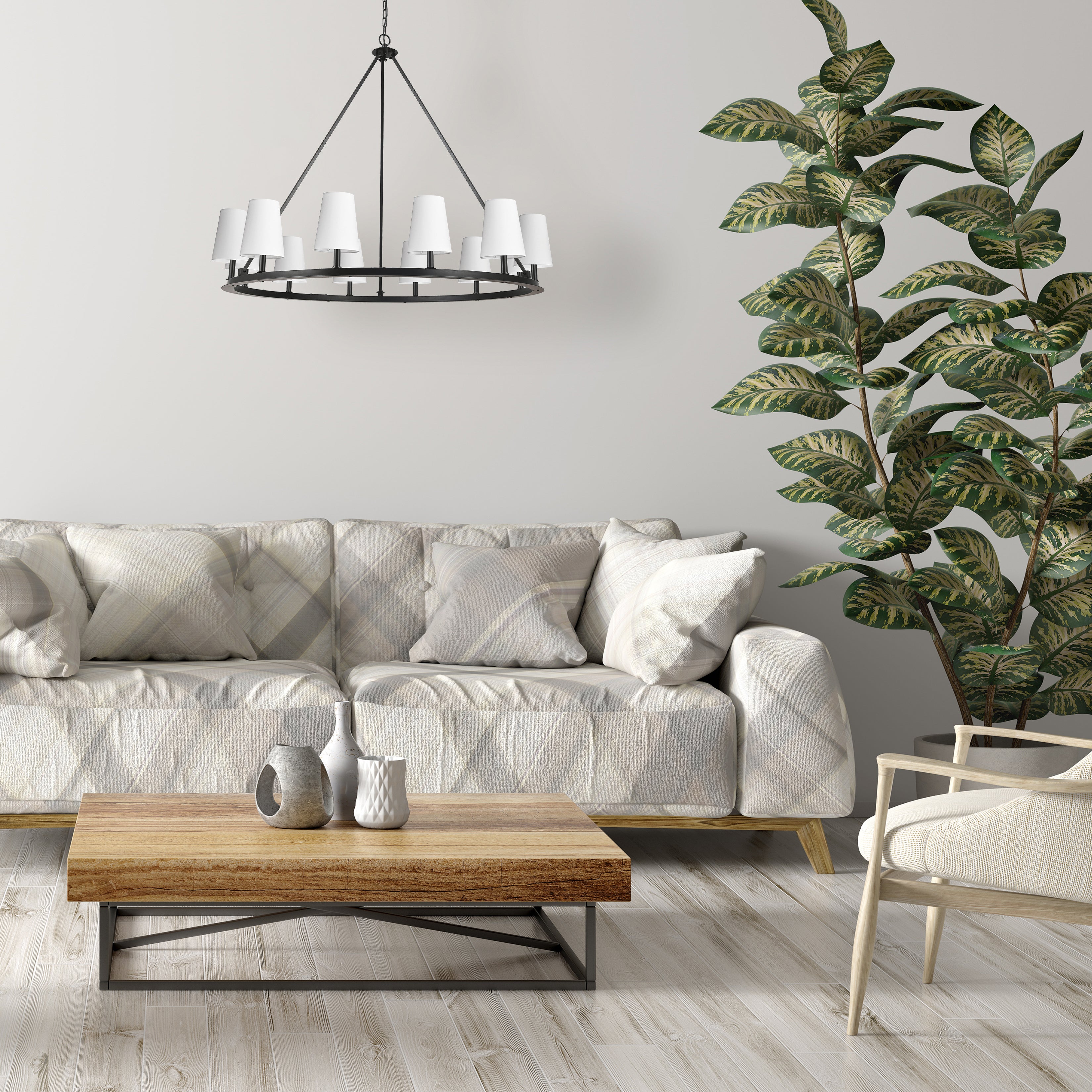 matte black with white shades chandeliers