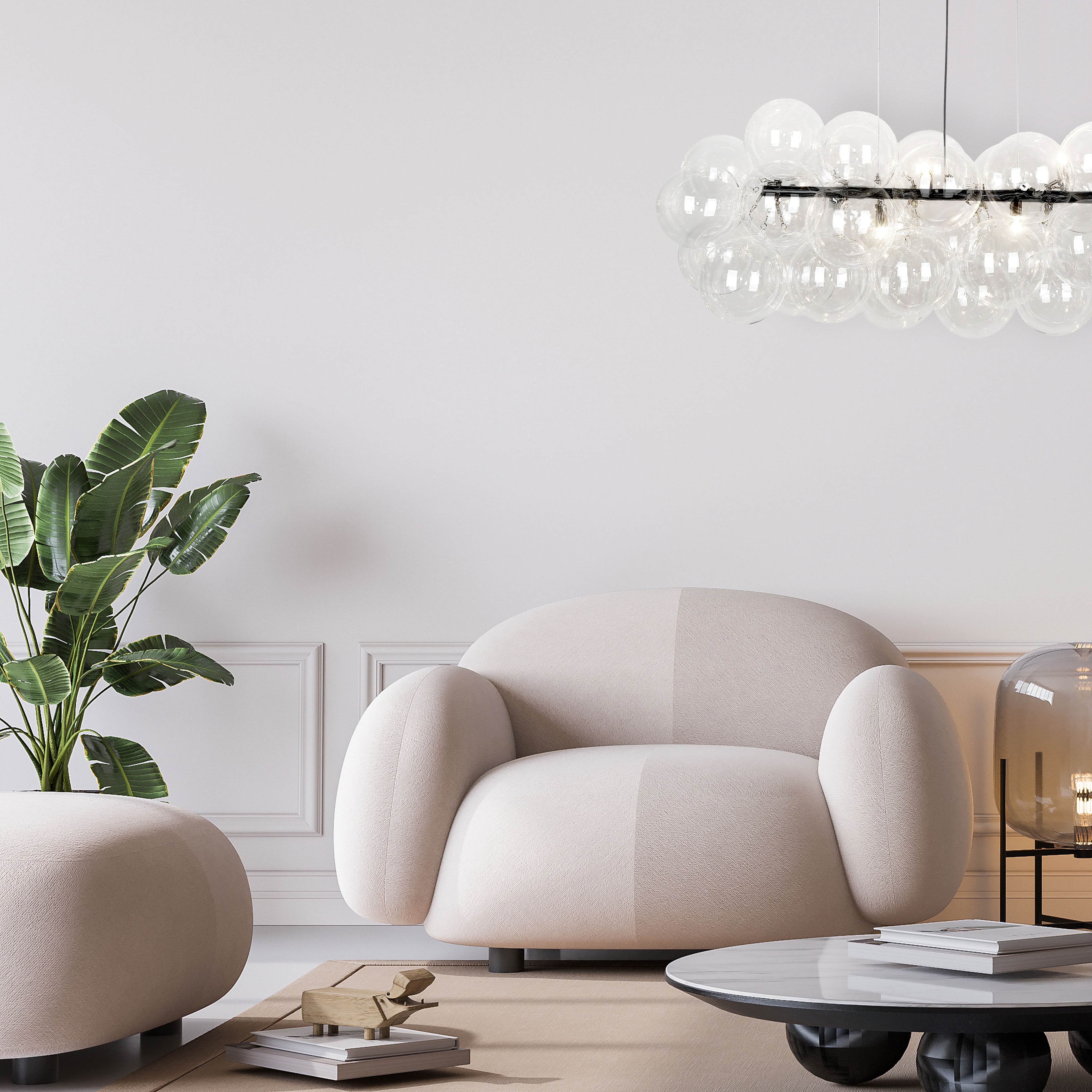 matte black with clear glass pendants