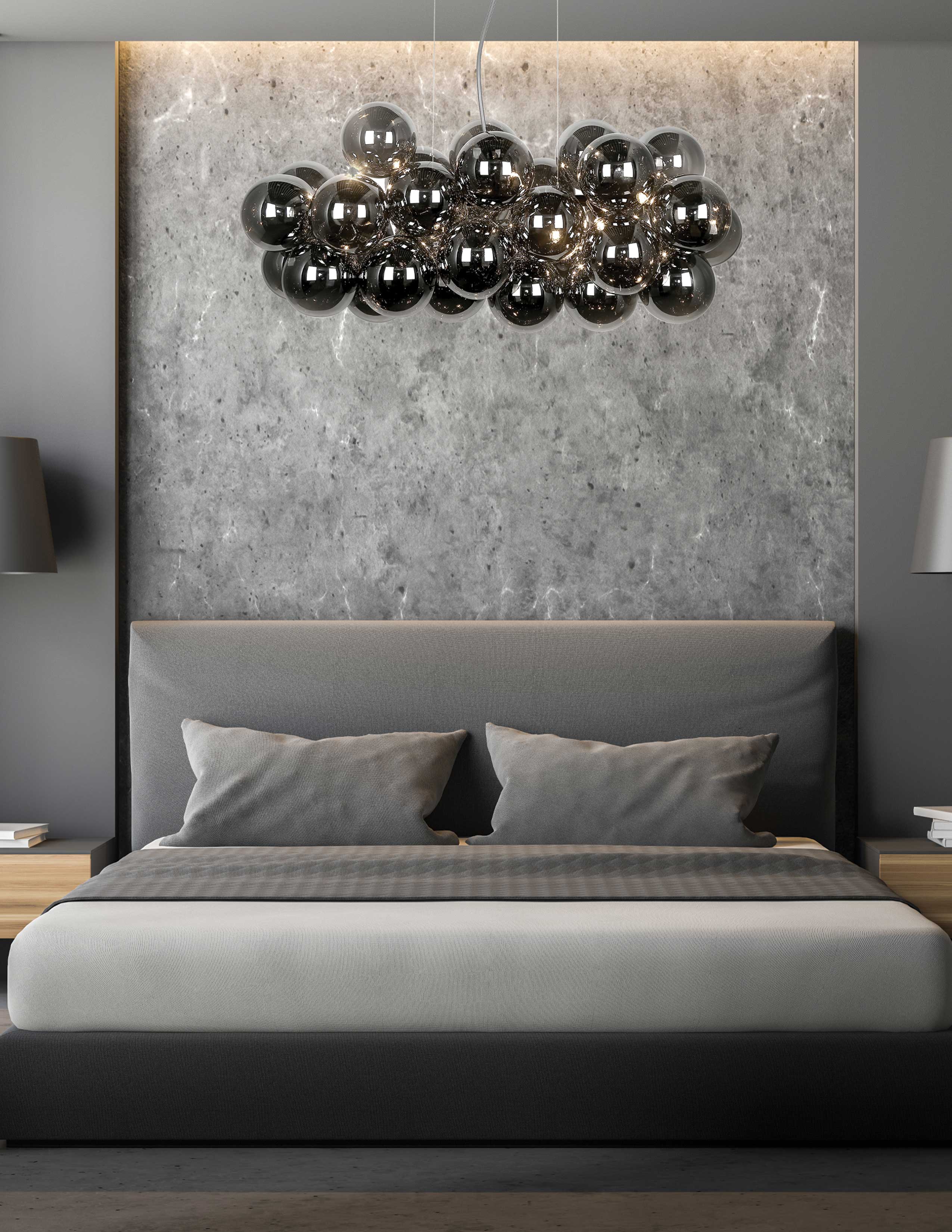 polished chrome with smoked glass pendants