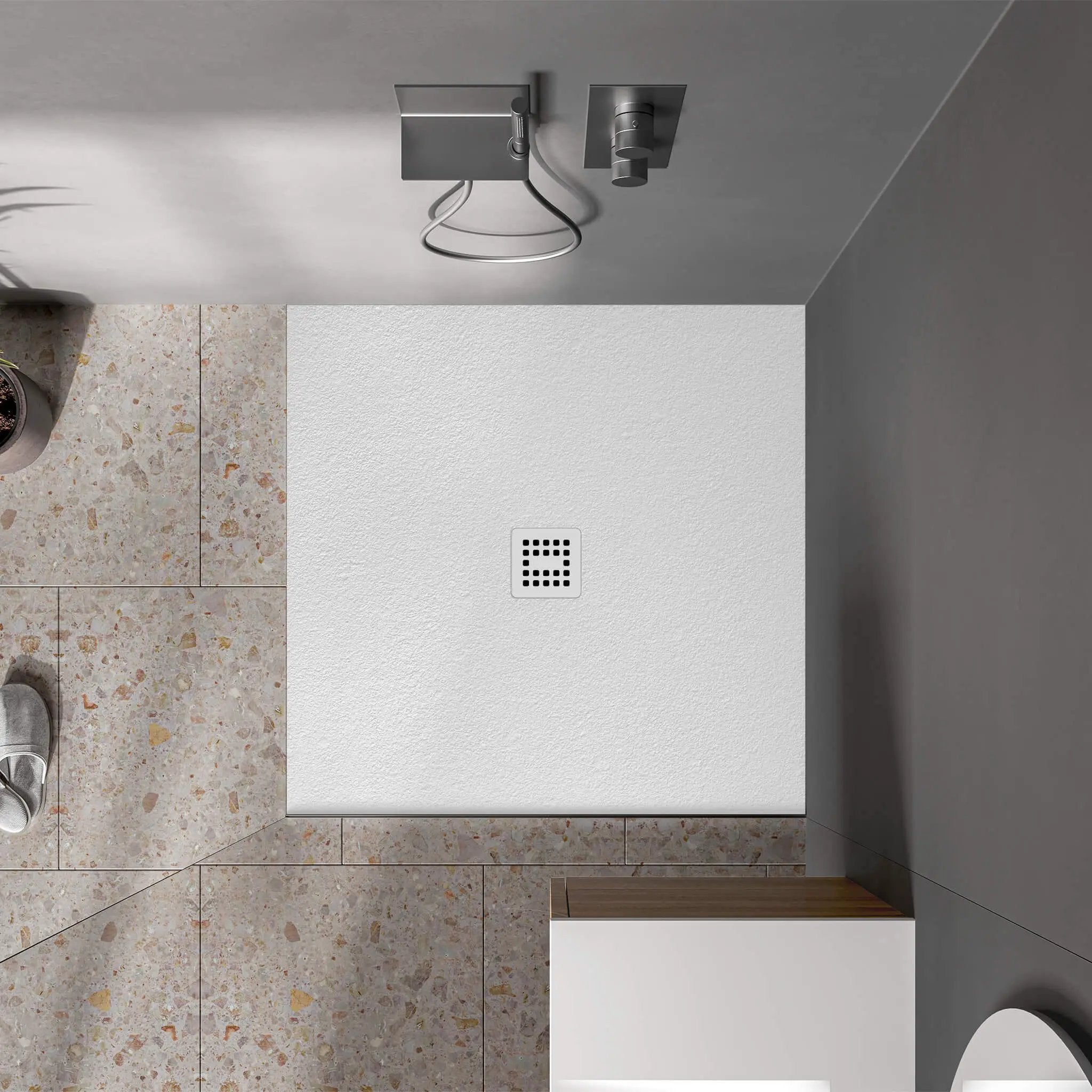 white shower base