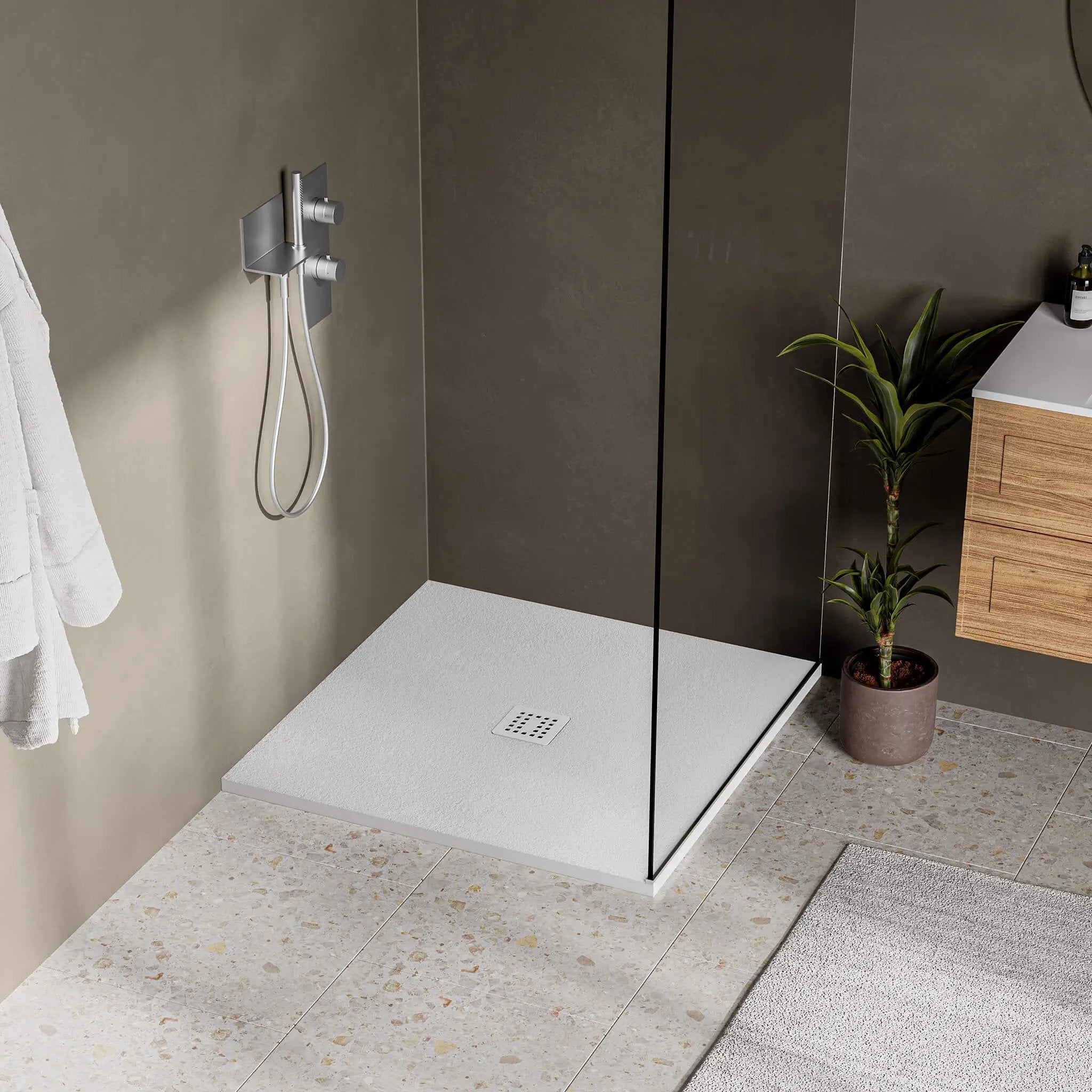 white shower base