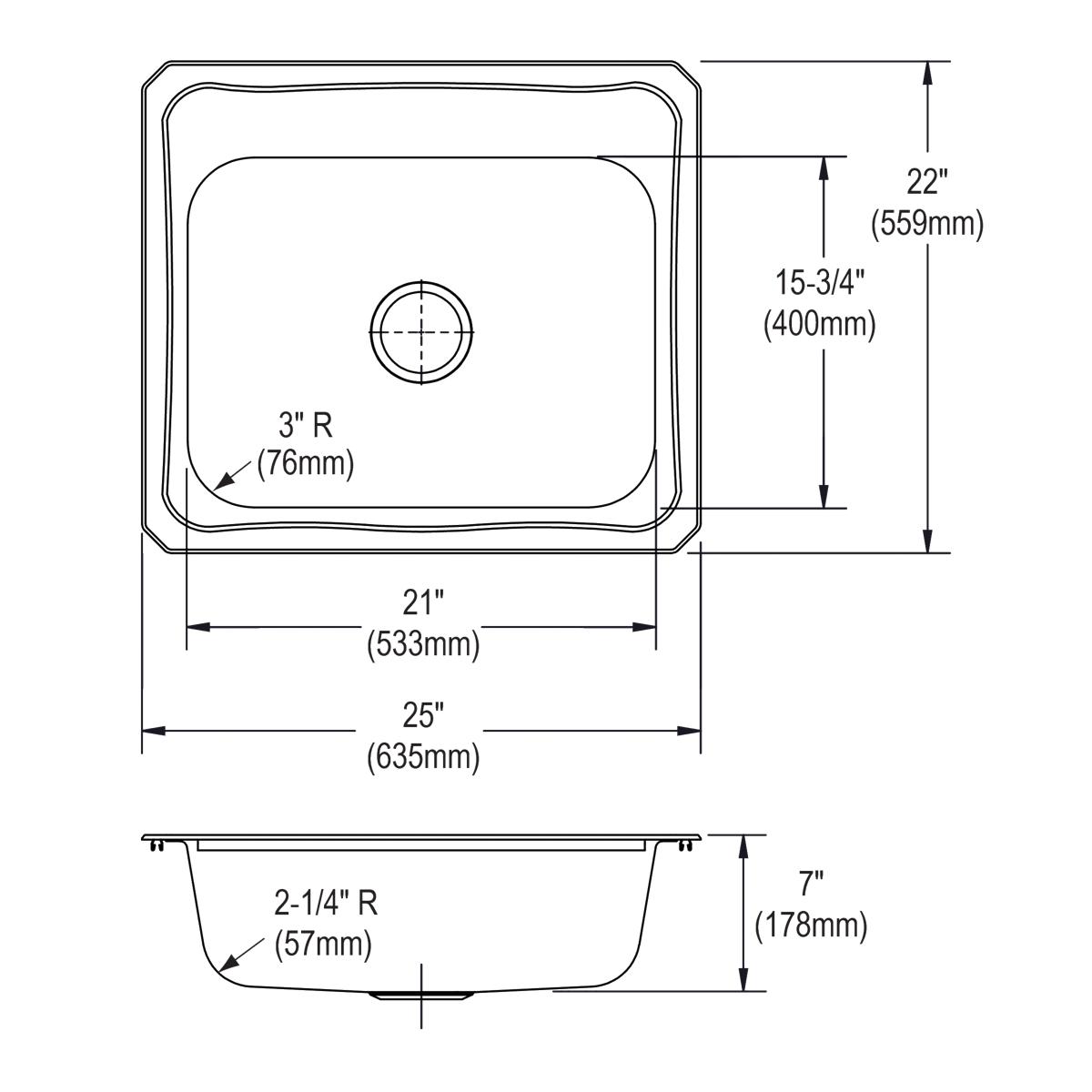 brushed satin single bowl drop-in sink
