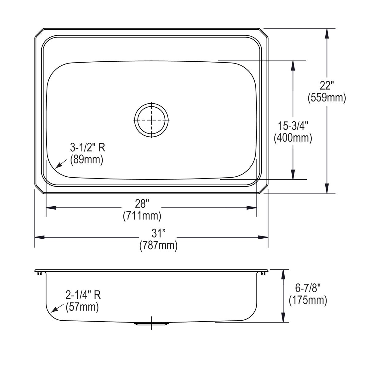 brushed satin single bowl drop-in sink