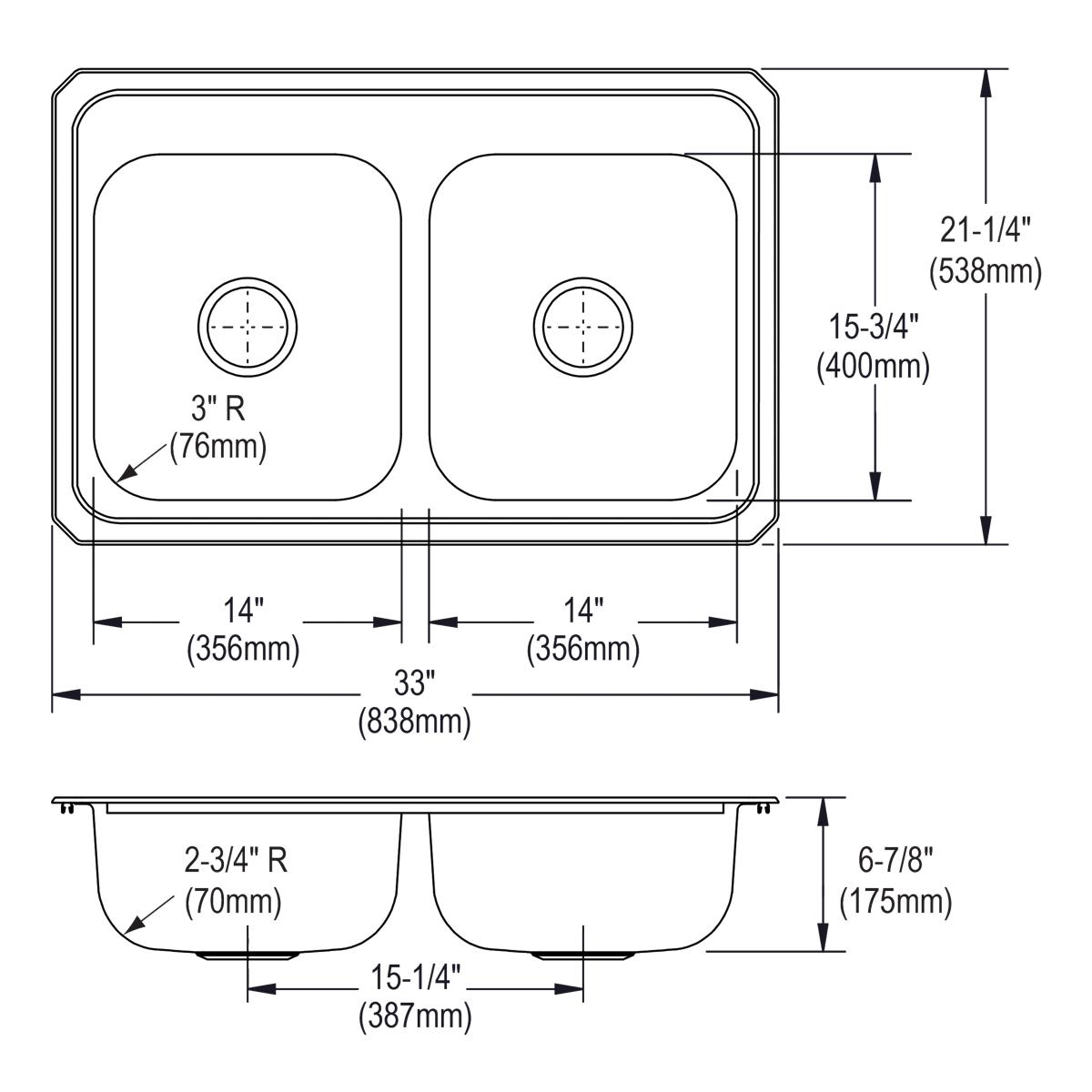 brushed satin equal double bowl drop-in sink