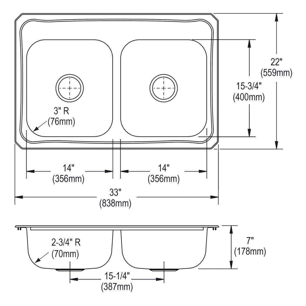 brushed satin equal double bowl drop-in sink