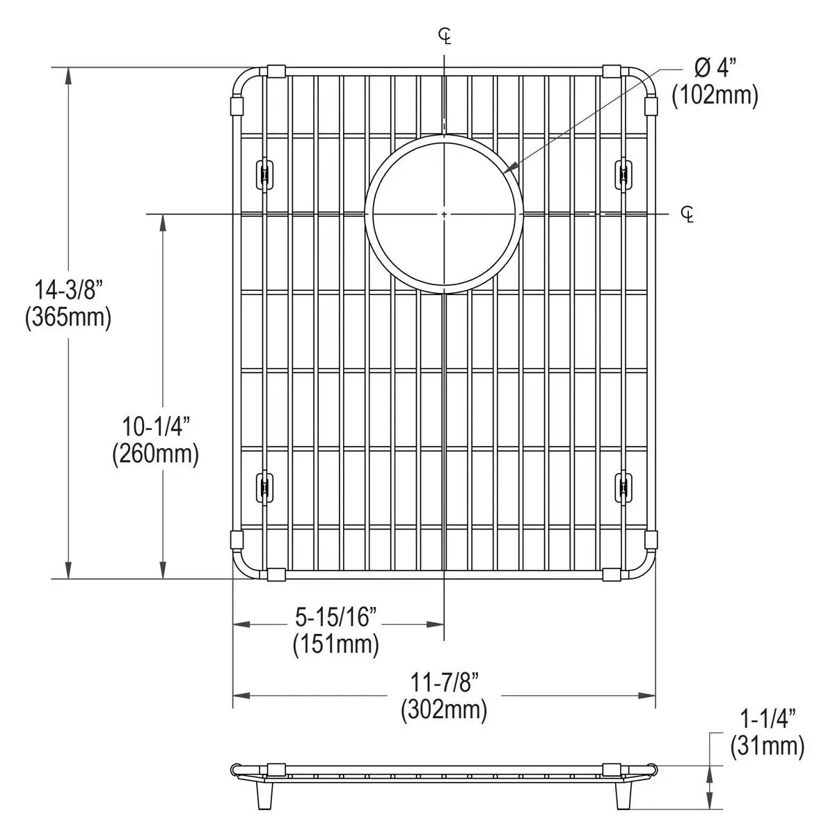 polished stainless steel bottom grid