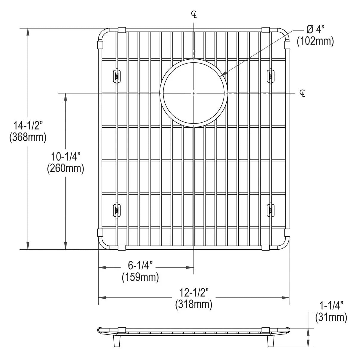 polished stainless steel bottom grid