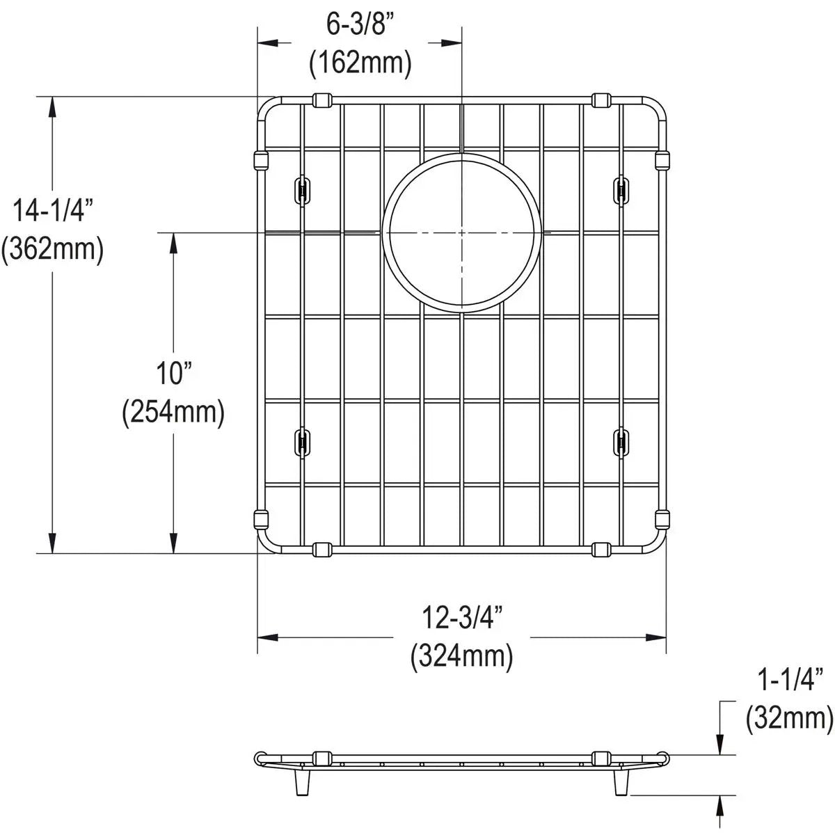 polished stainless steel bottom grid