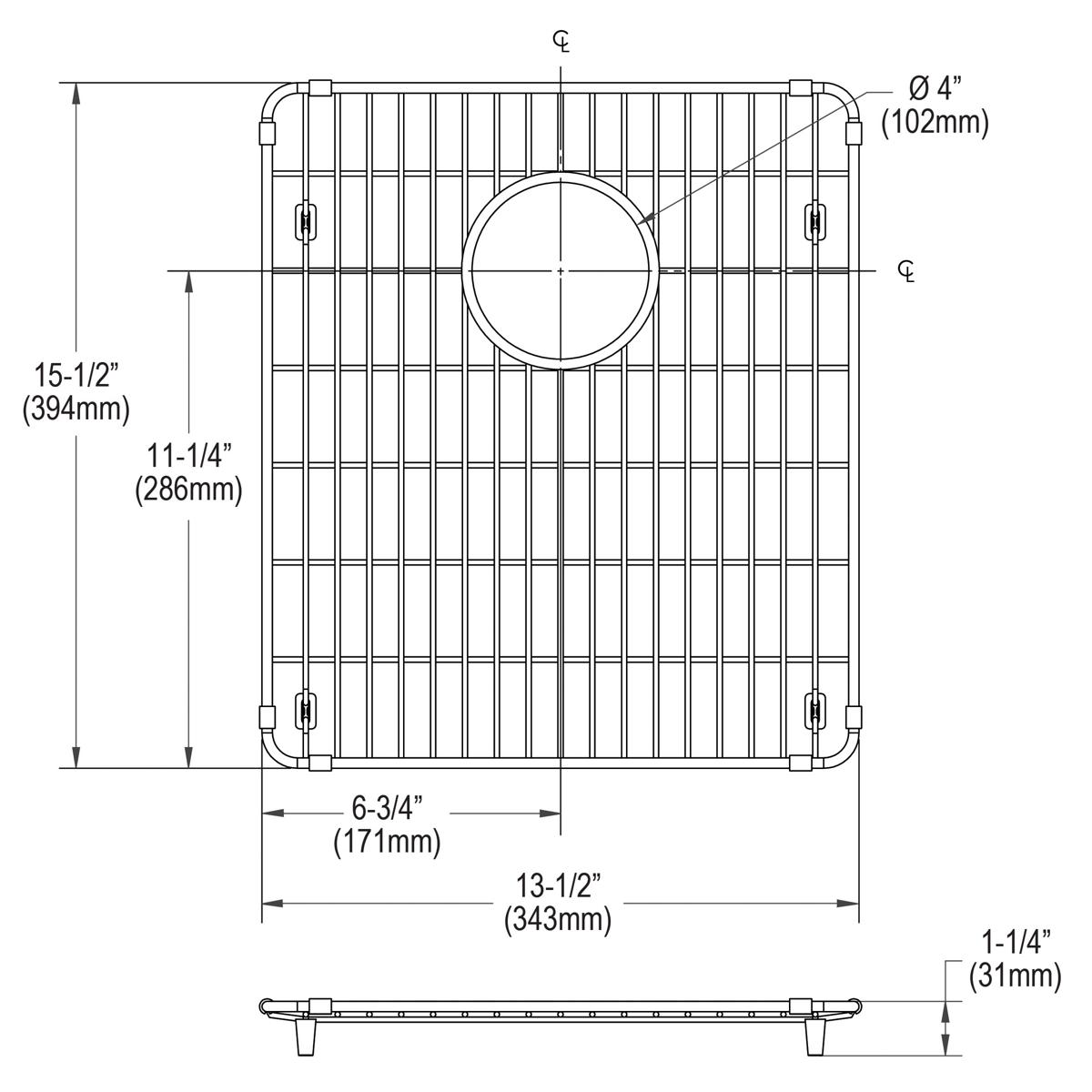 polished stainless steel bottom grid