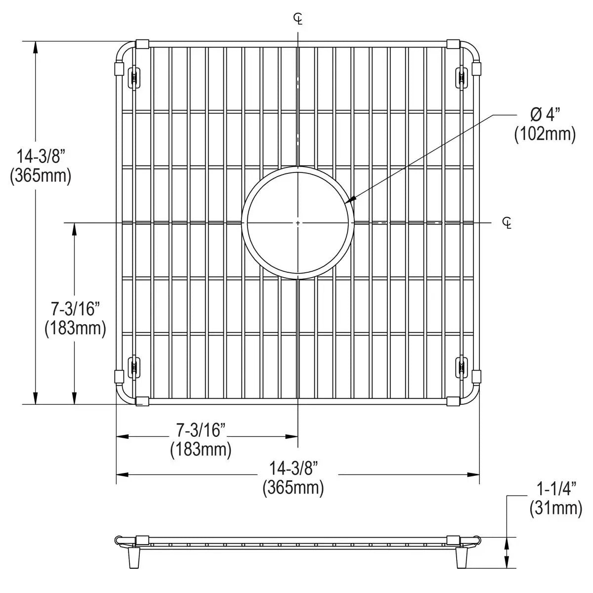 polished stainless steel bottom grid
