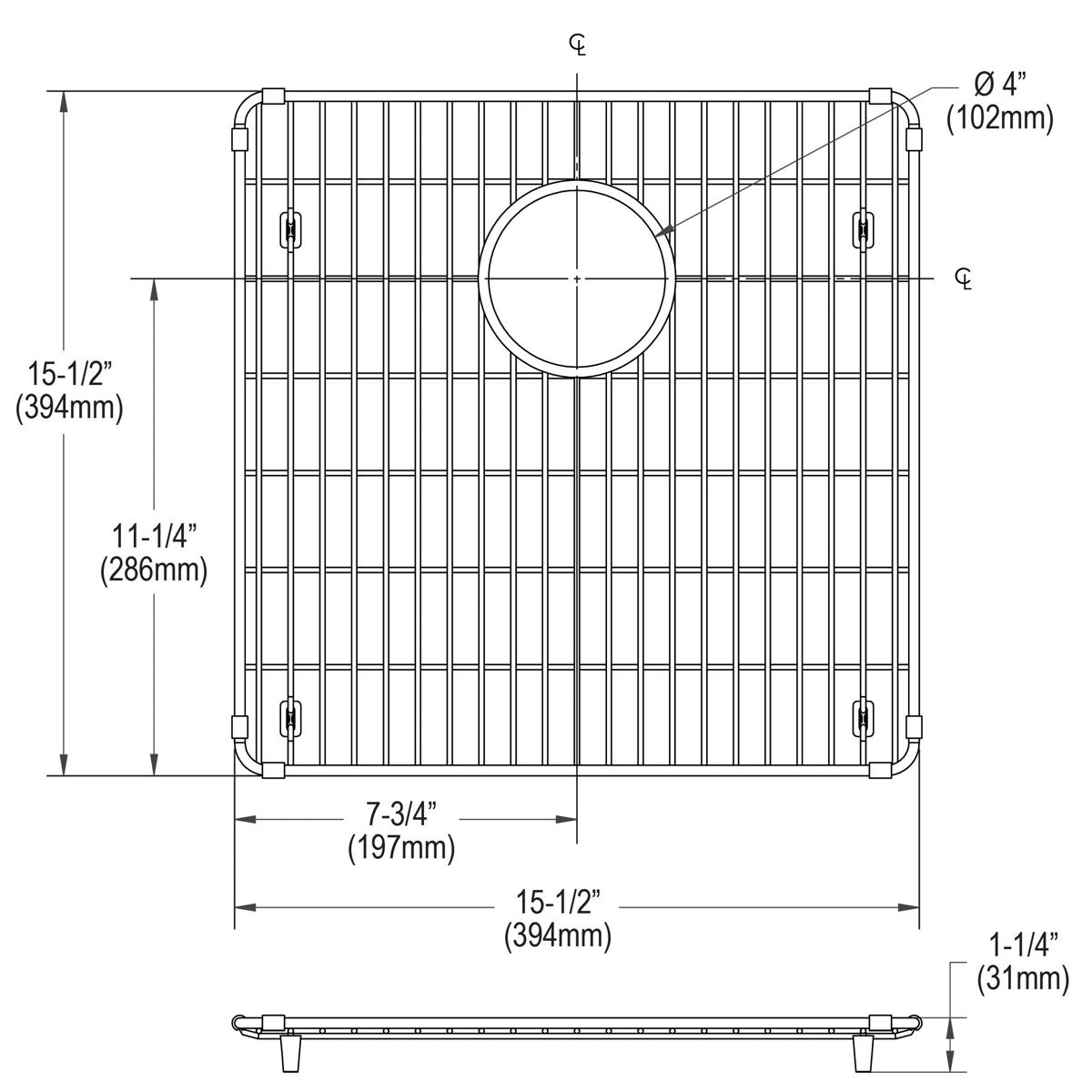 polished stainless steel bottom grid
