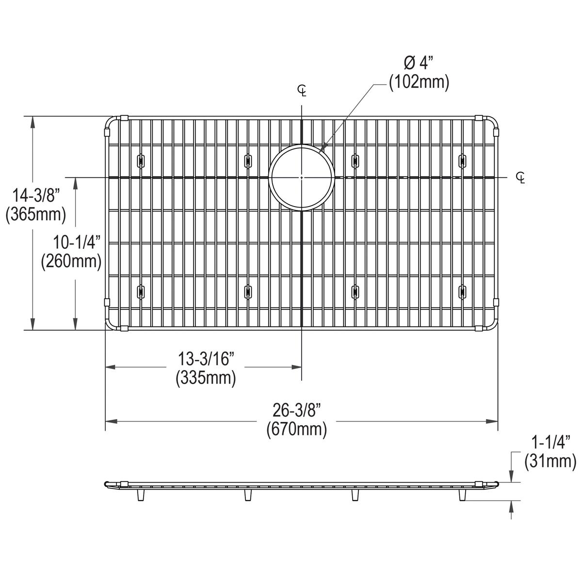 polished stainless steel bottom grid