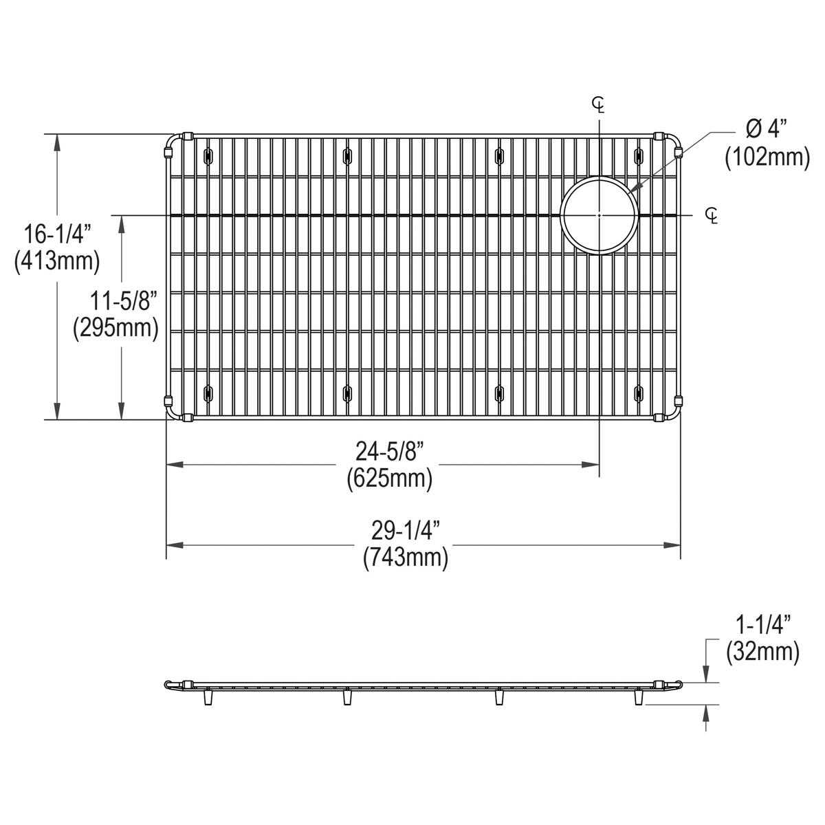 polished stainless steel bottom grid