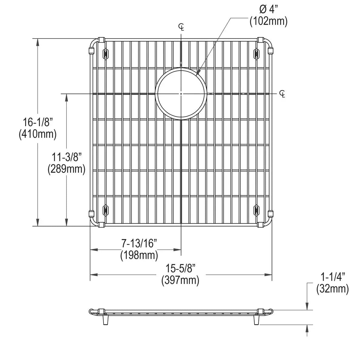 polished stainless steel bottom grid