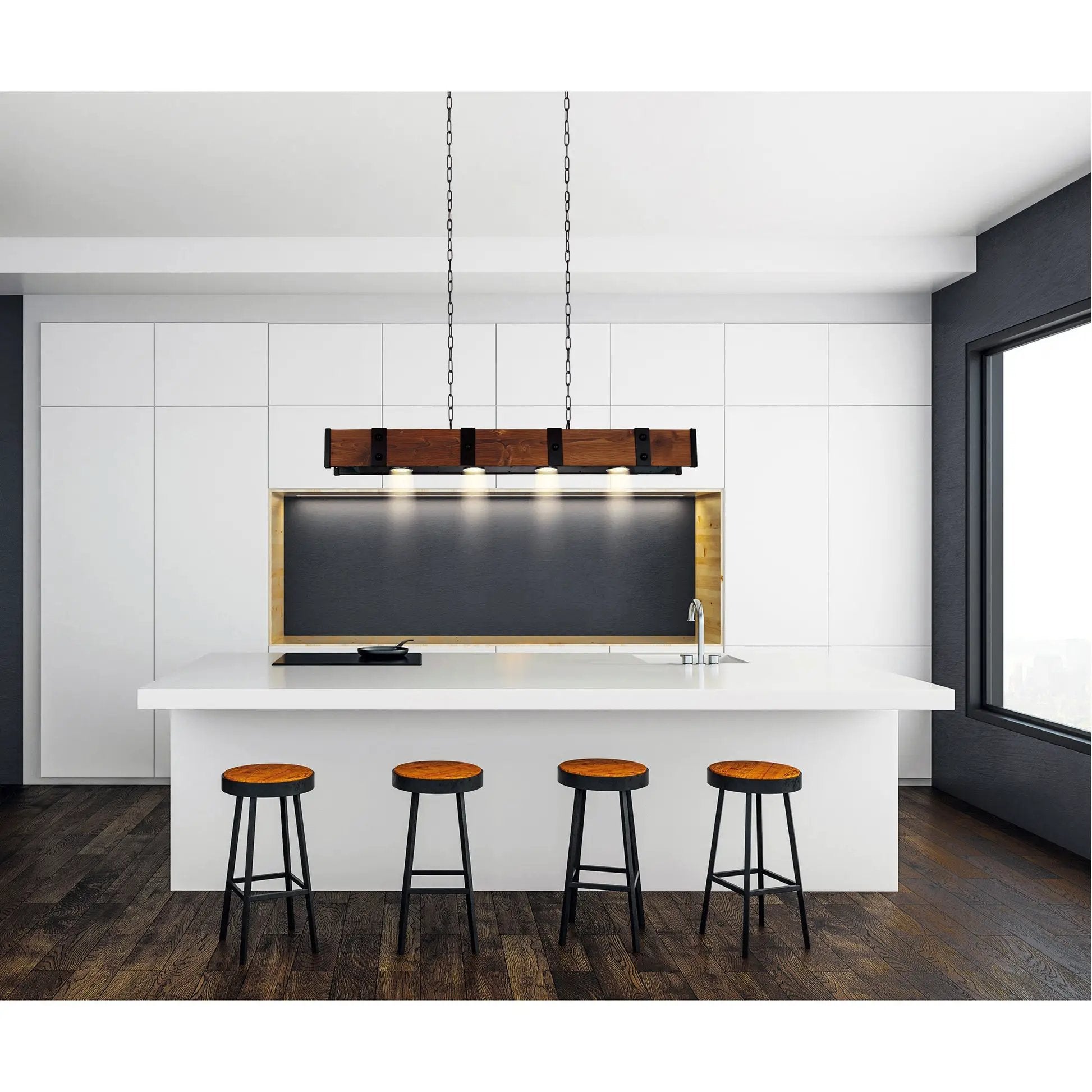 black & wood island light