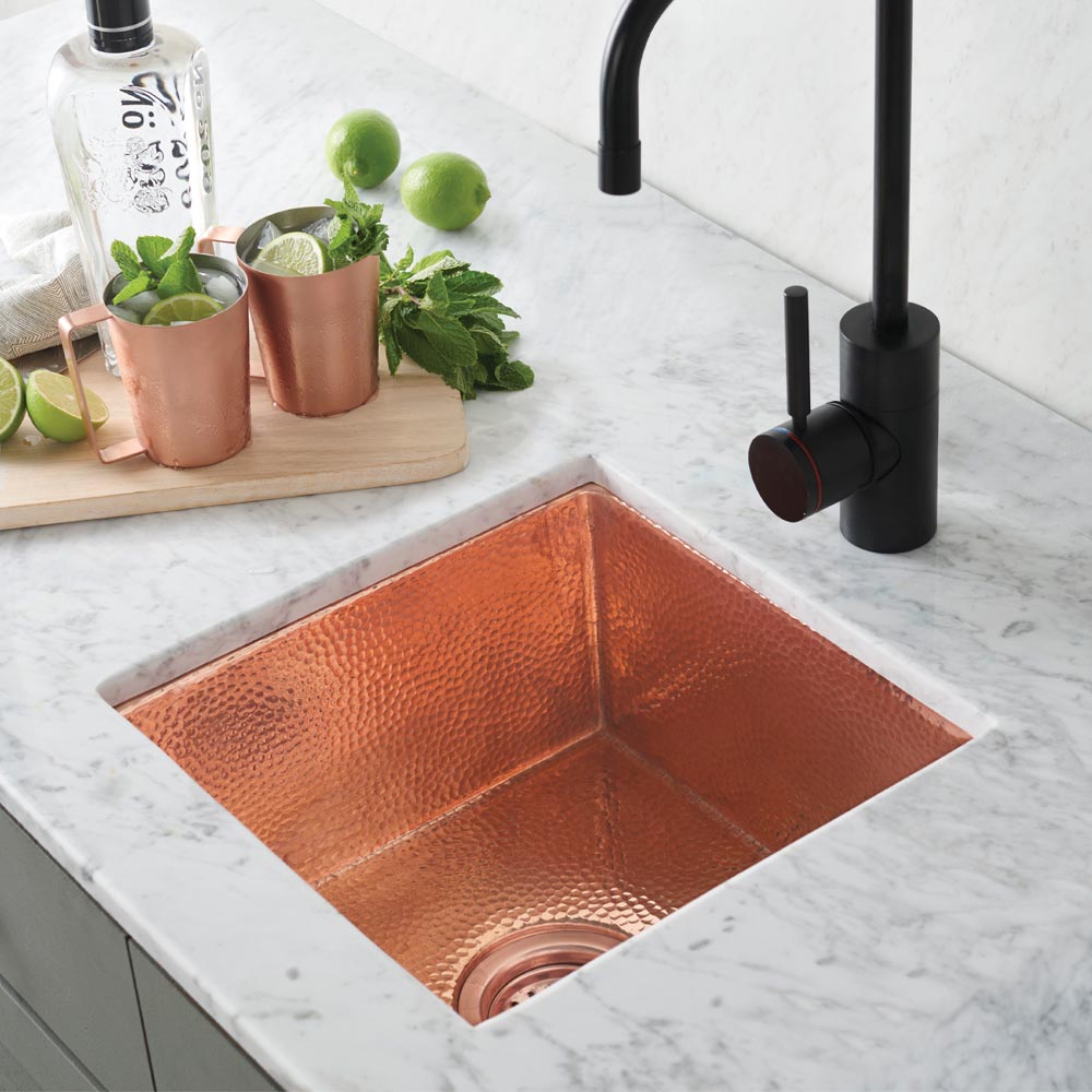 polished copper kitchen sink