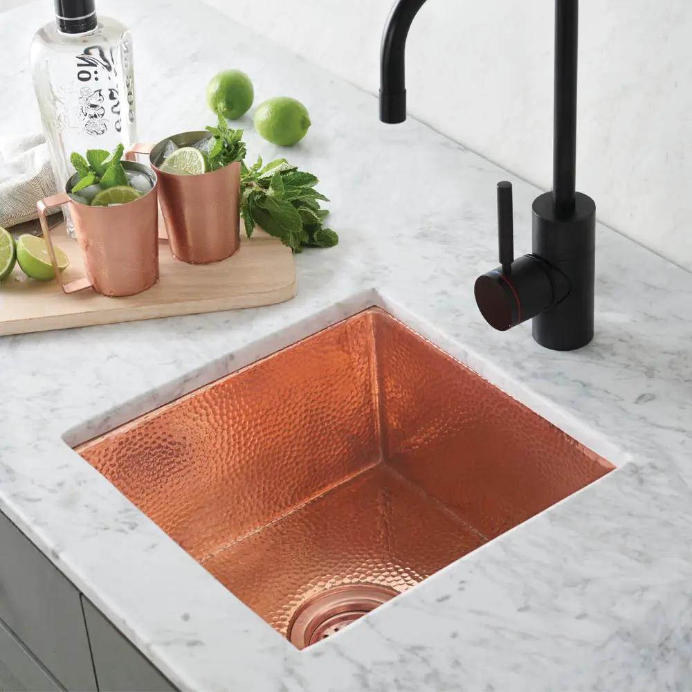 polished copper kitchen sink