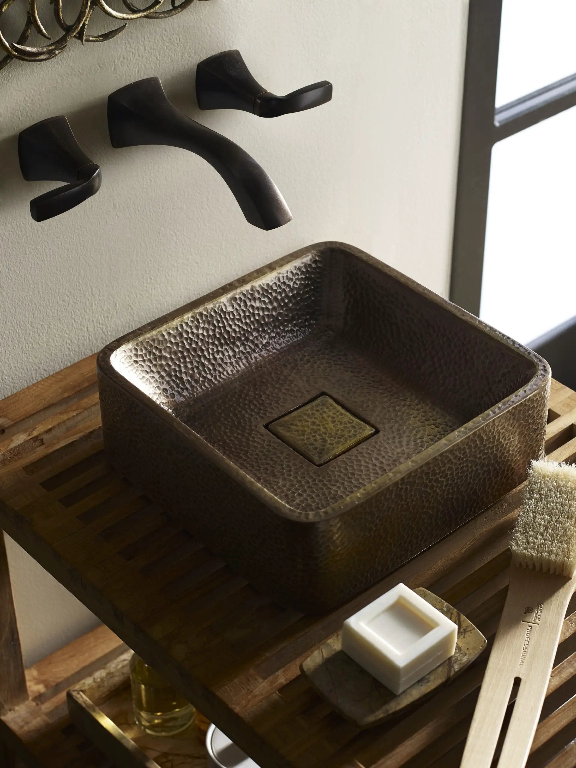 aged copper hammered sink