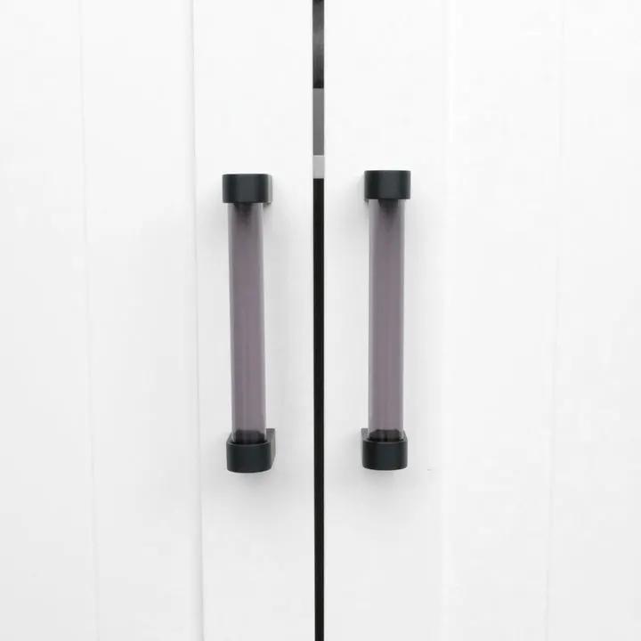 smoke acrylic, matte black knob