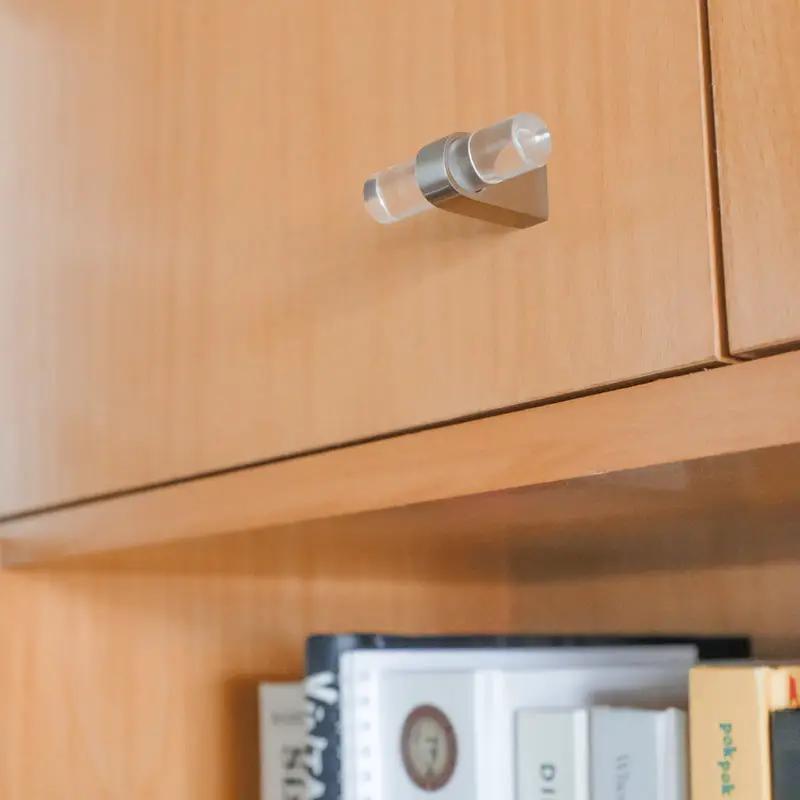 clear acrylic, satin nickel knob
