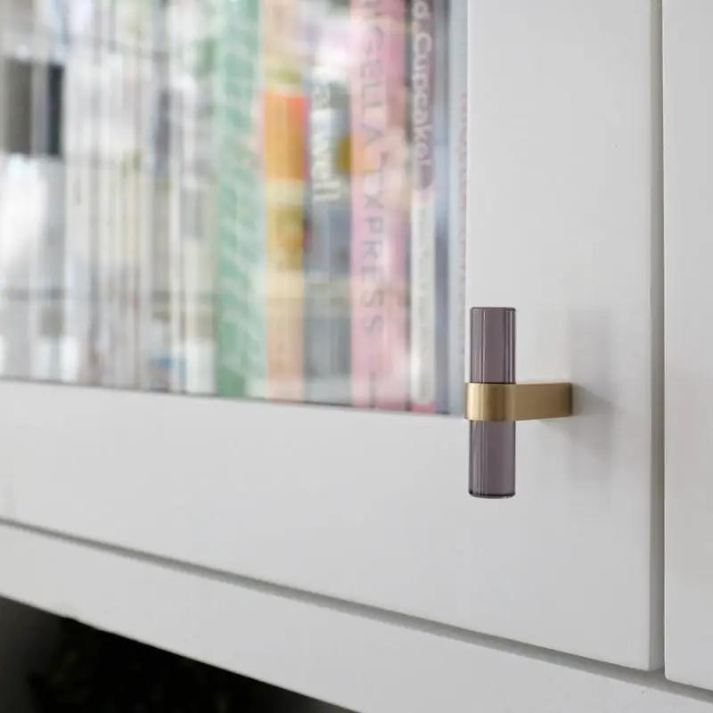 smoke acrylic,satin brass knob