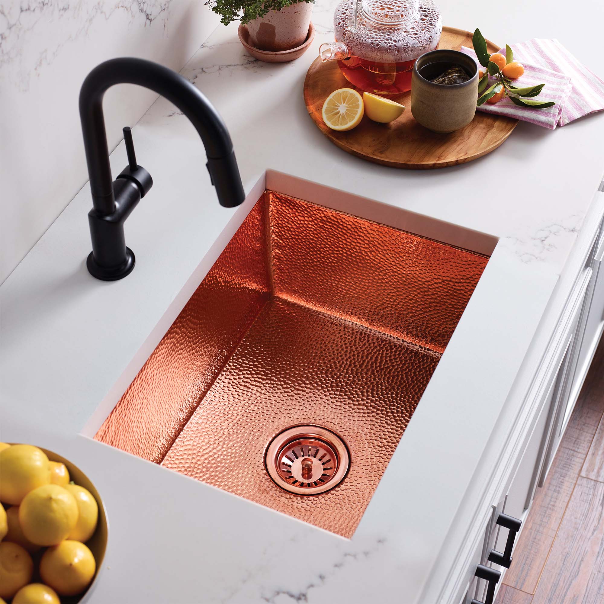 polished copper kitchen sink