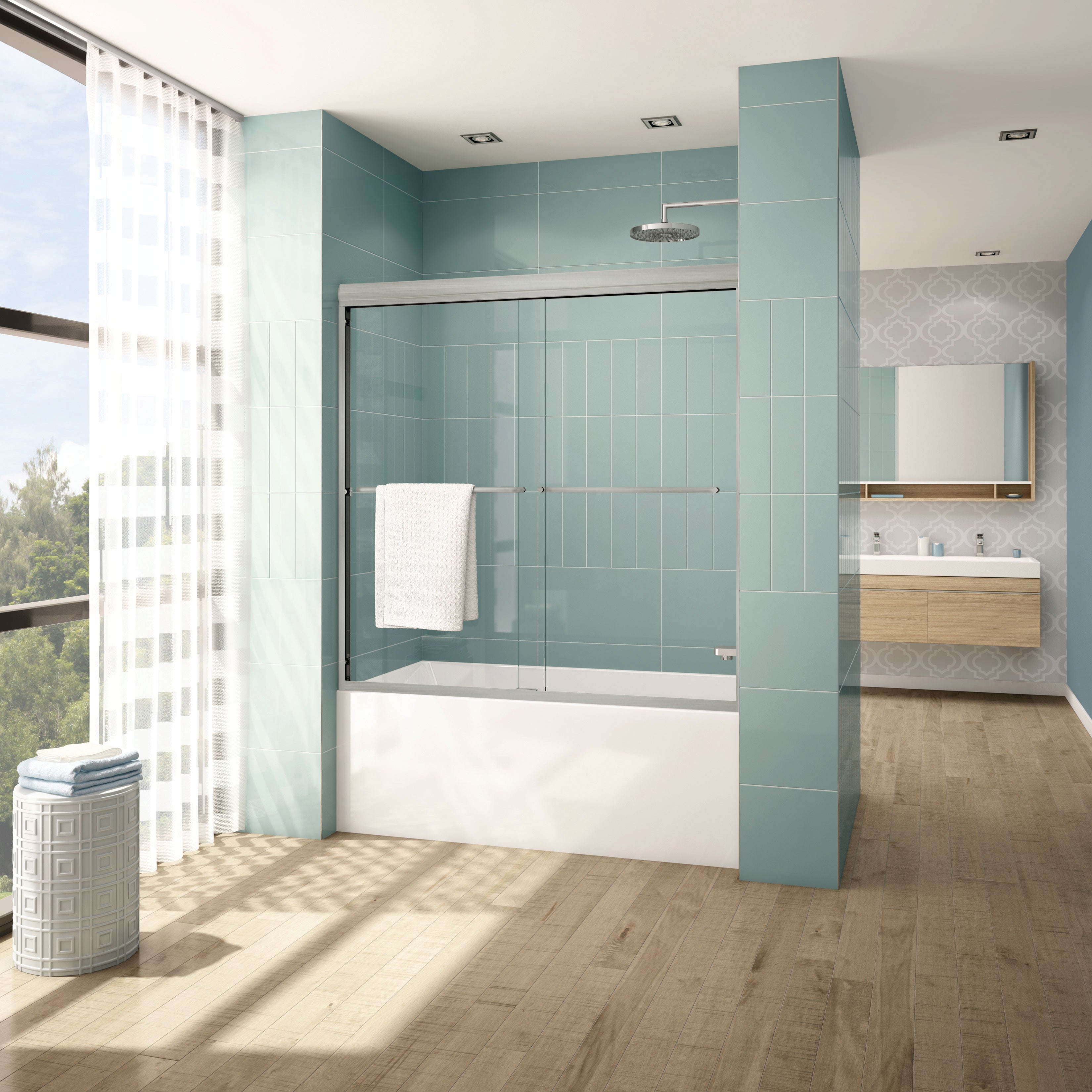 brushed nickel tub enclosure