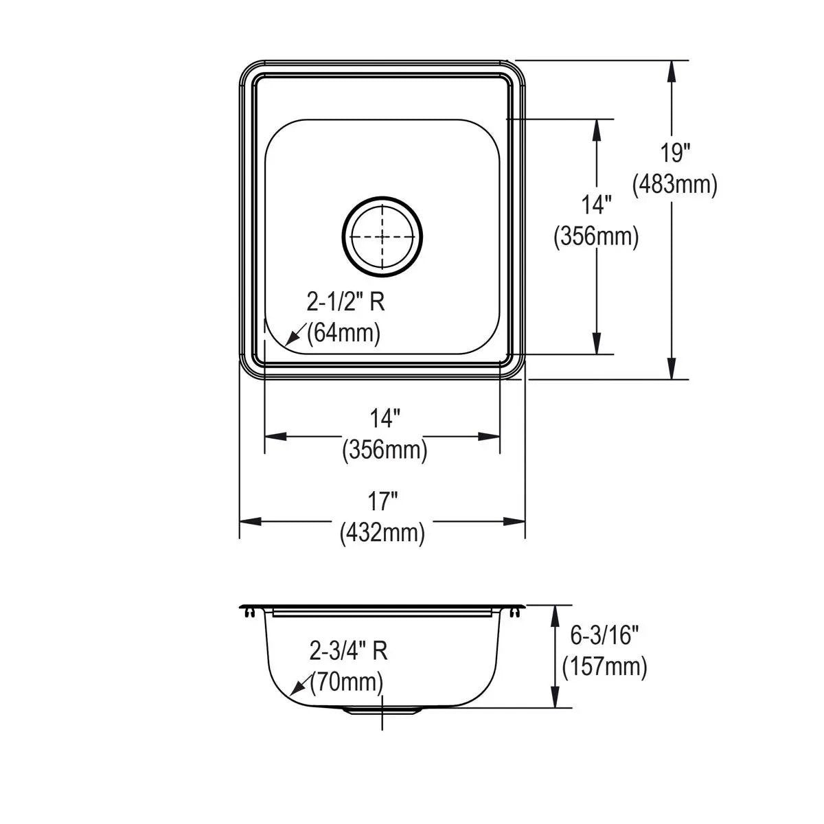 satin single bowl drop-in bar sink