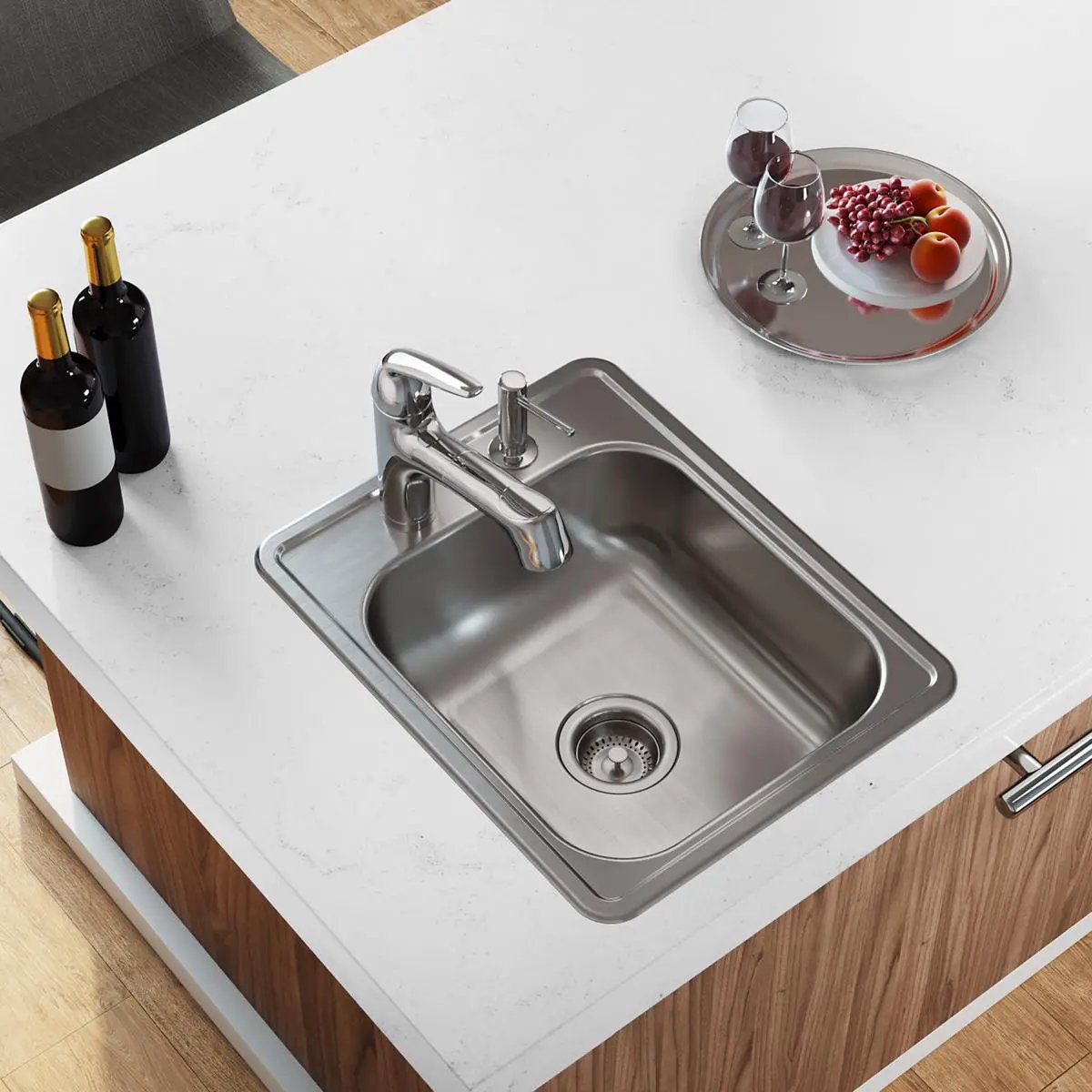 satin single bowl drop-in bar sink