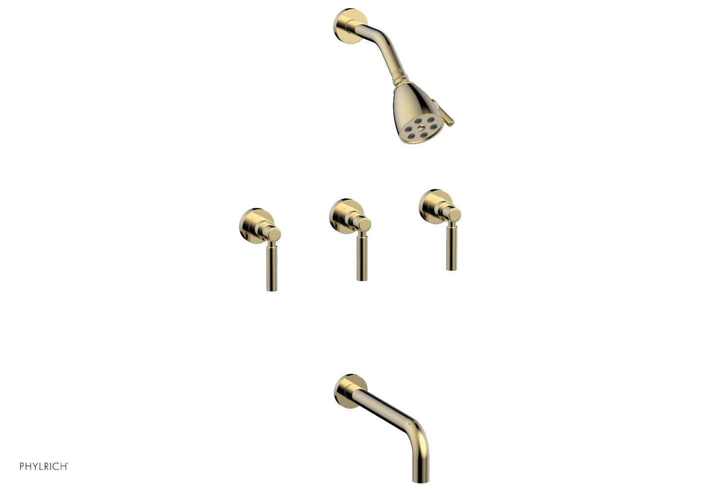 Phylrich BASIC Three Handle Tub and Shower Set 10" Spout - Lever Handles
