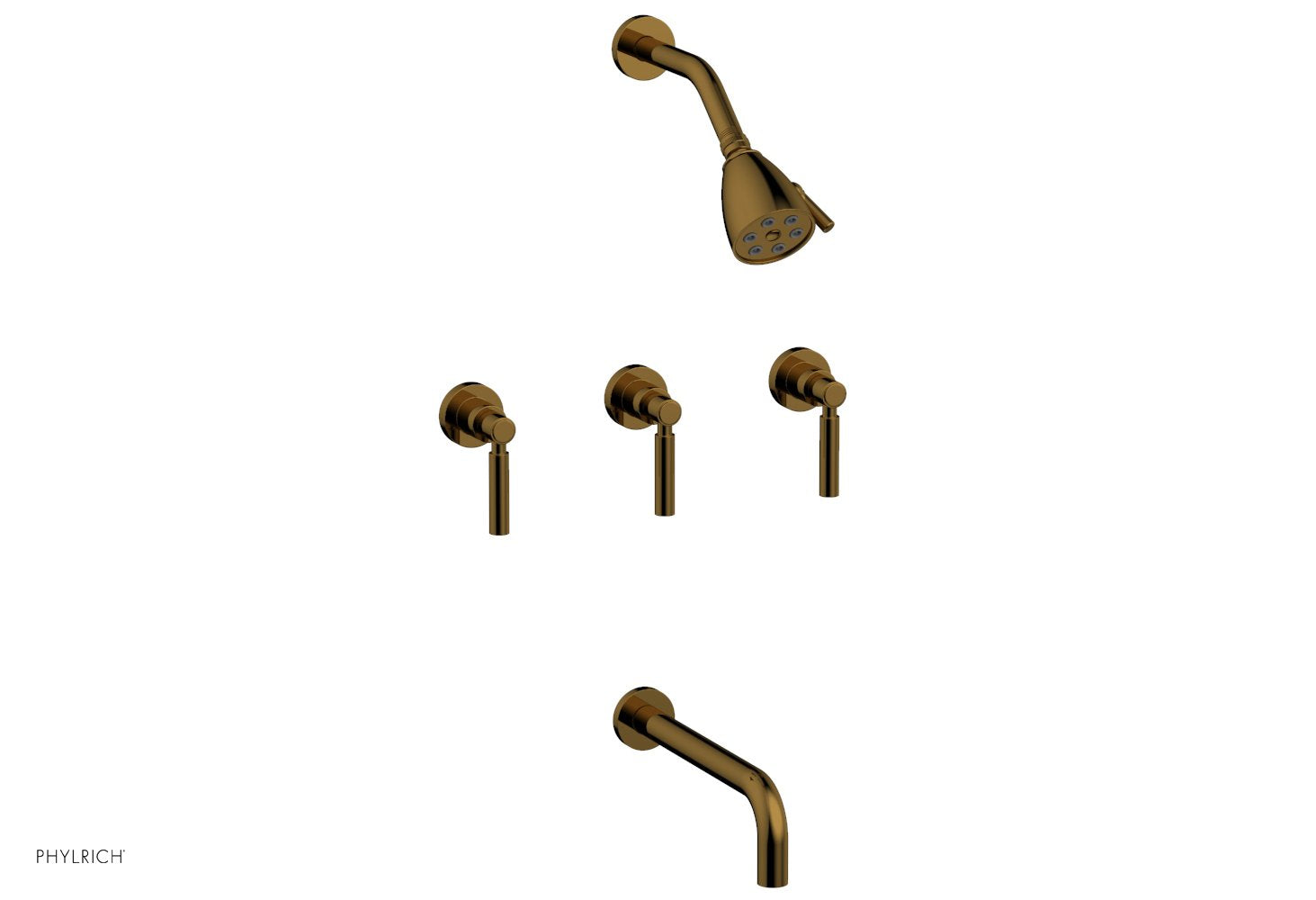 Phylrich BASIC Three Handle Tub and Shower Set 10" Spout - Lever Handles