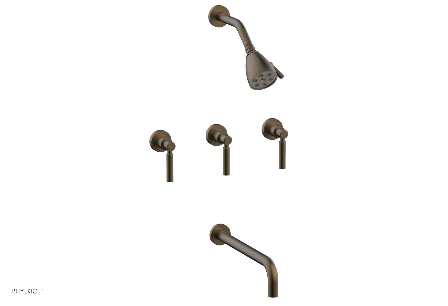 Phylrich BASIC Three Handle Tub and Shower Set 12" Spout - Lever Handles by Phylrich