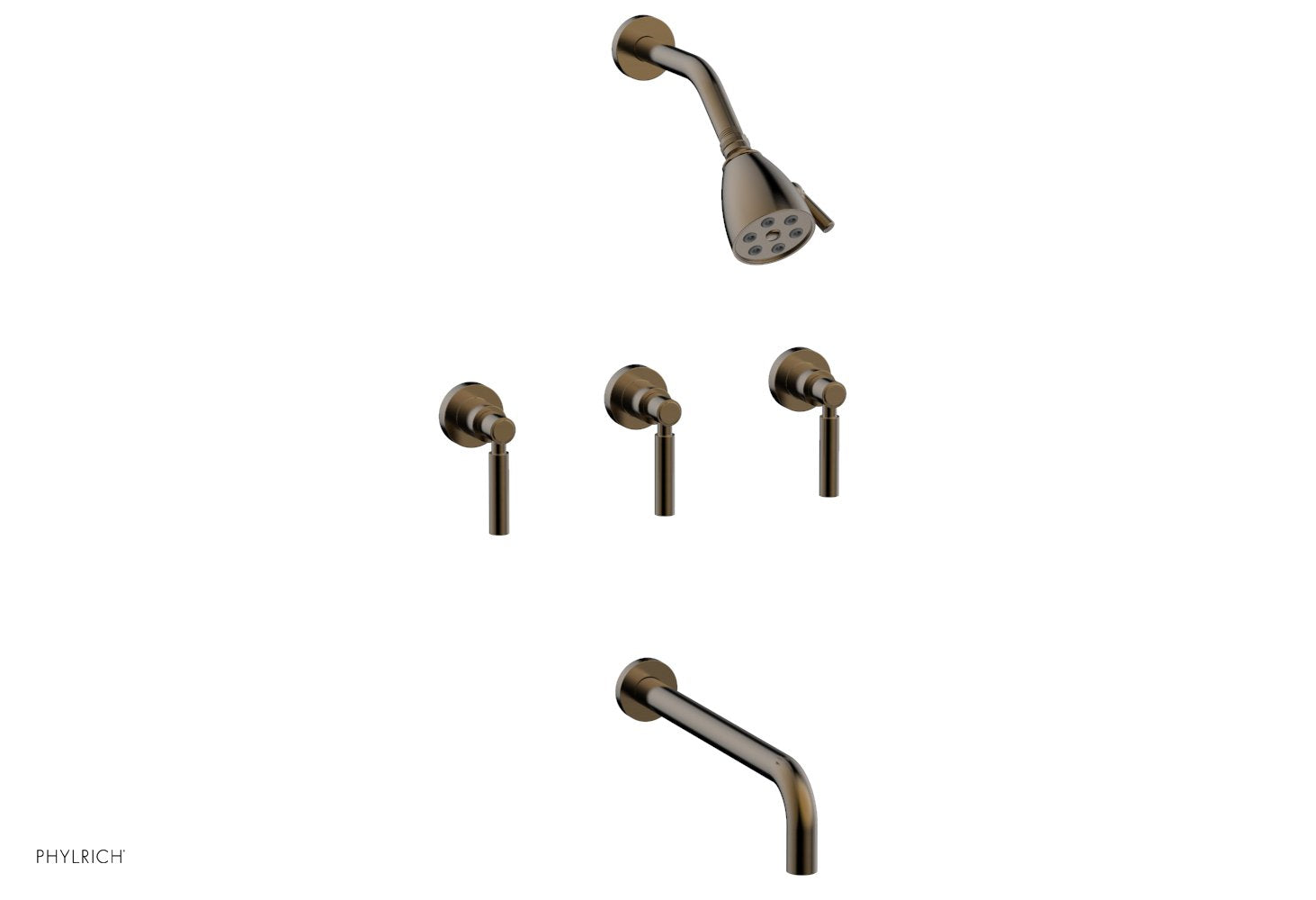 Phylrich BASIC Three Handle Tub and Shower Set 12" Spout - Lever Handles by Phylrich