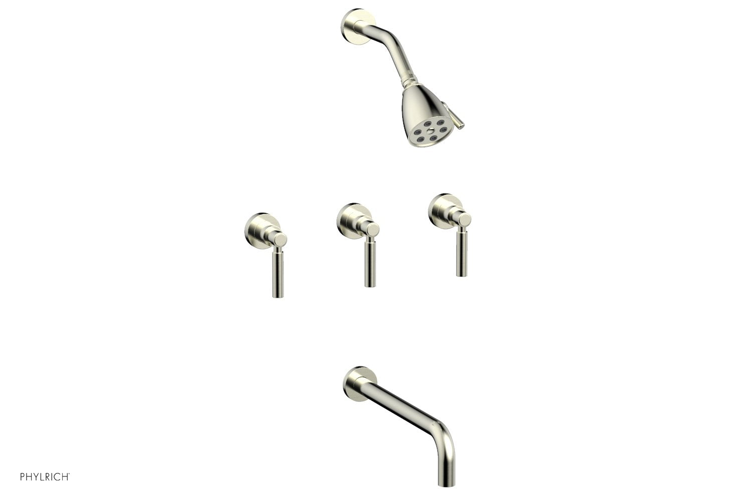 Phylrich BASIC Three Handle Tub and Shower Set 12" Spout - Lever Handles