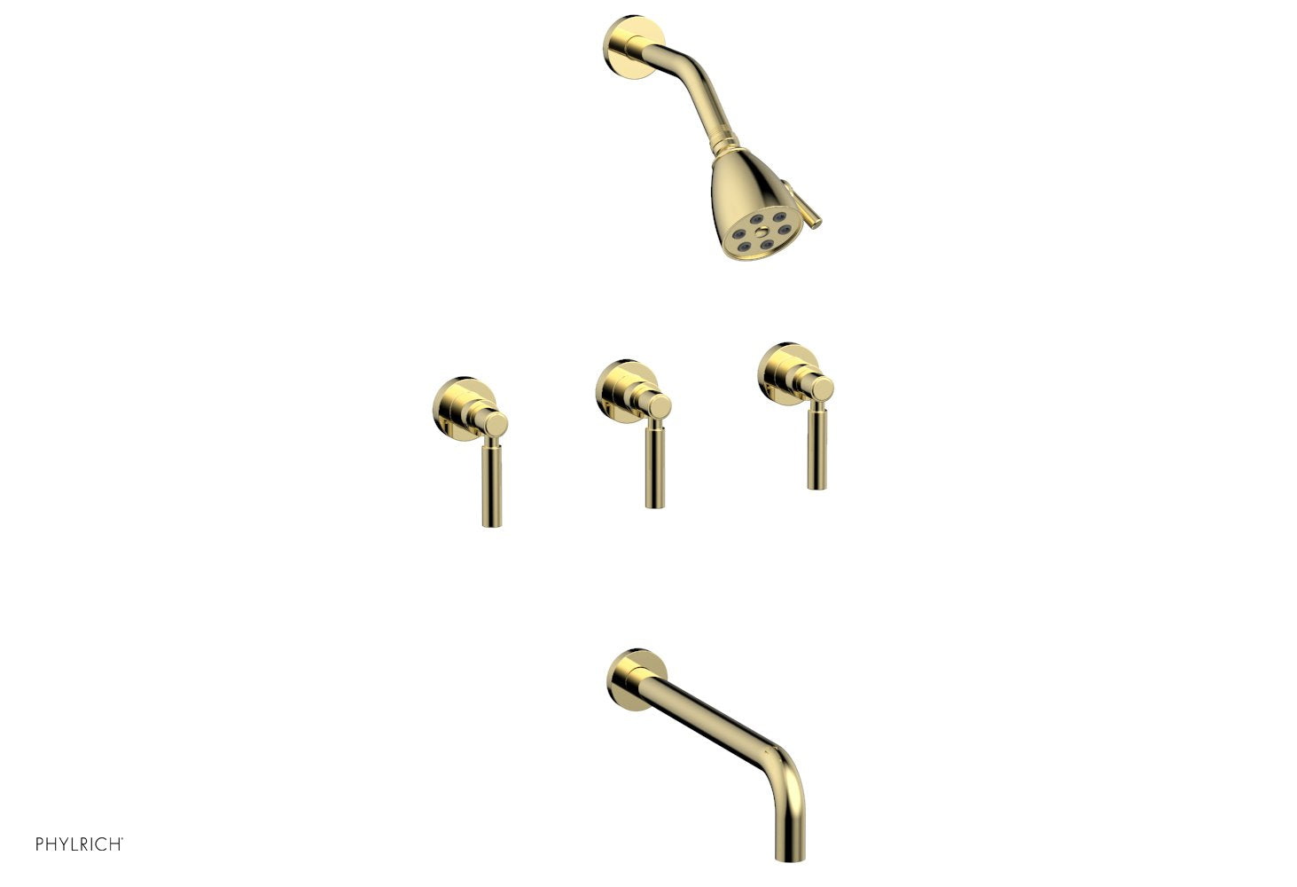 Phylrich BASIC Three Handle Tub and Shower Set 12" Spout - Lever Handles by Phylrich